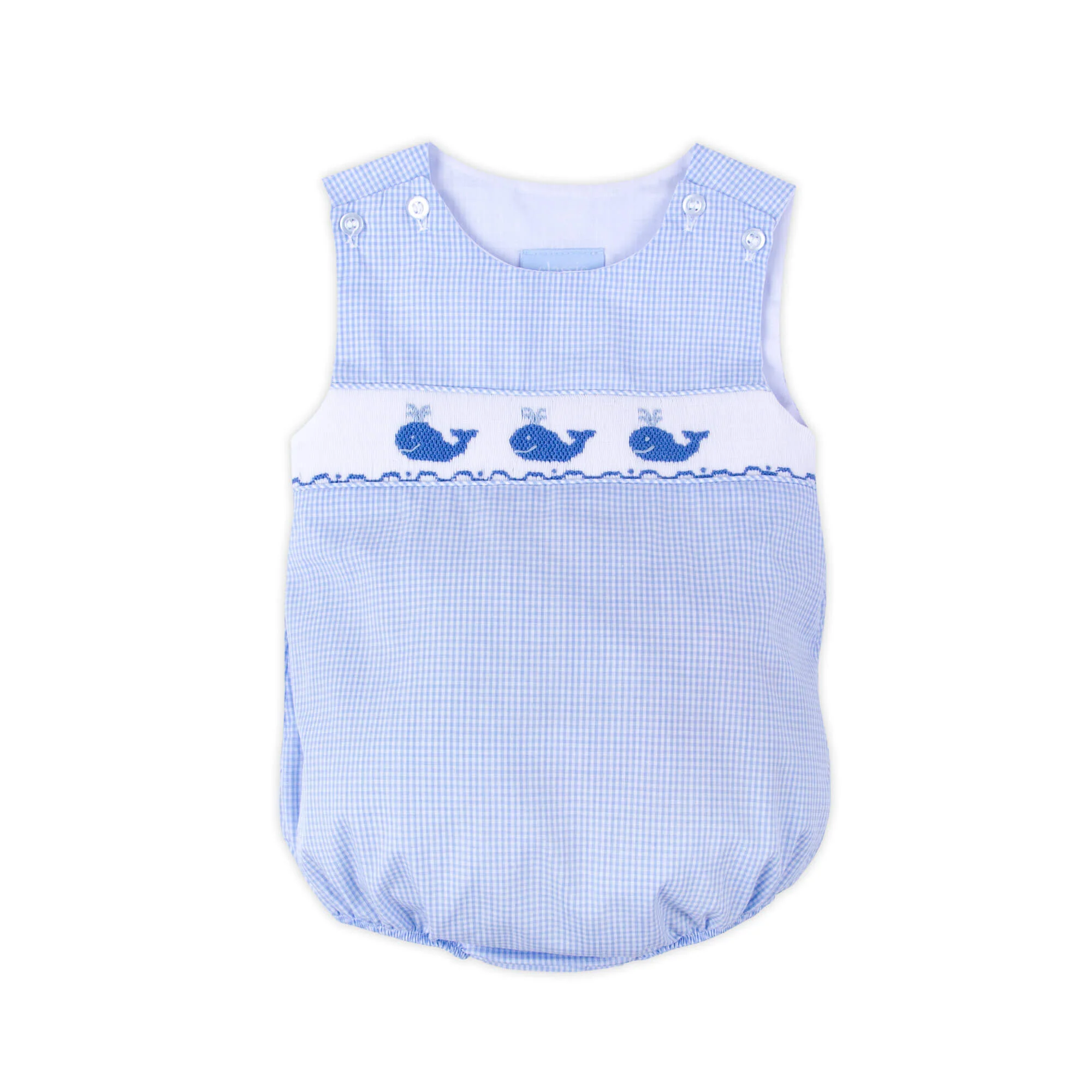 Aquatic Whale Blue Gingham Smocked Sun Bubble - Image 2