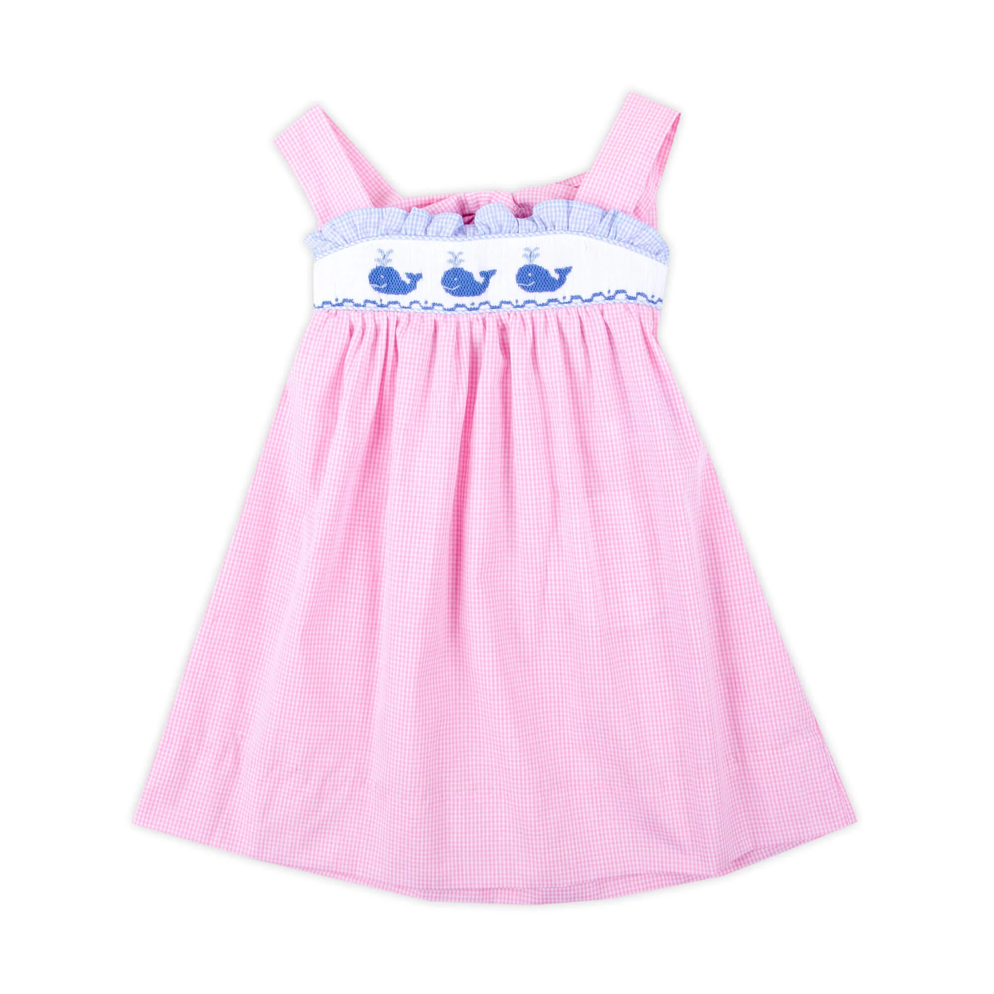 Aquatic Whale Pink Gingham Smocked Cara Dress - Image 3