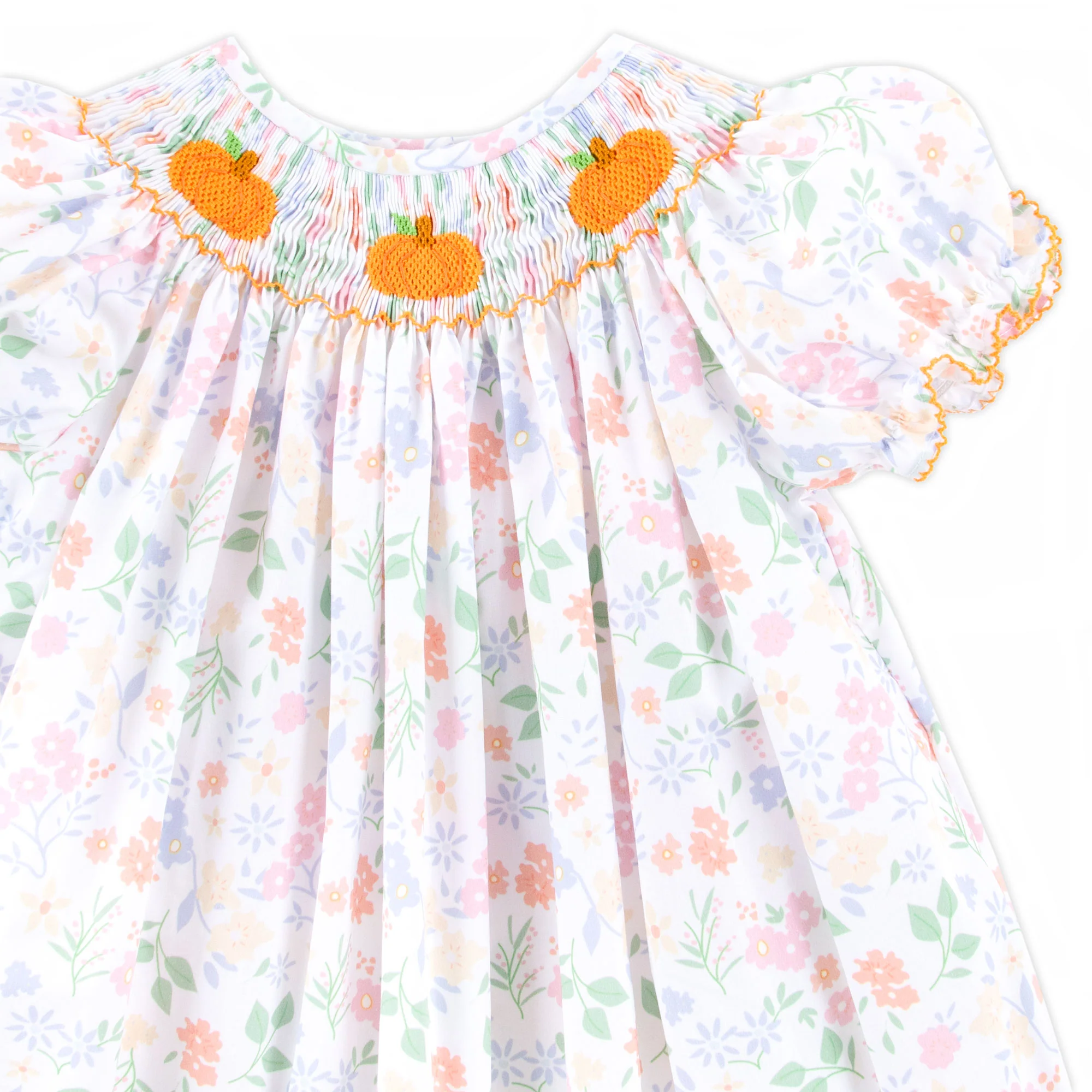 Autumn Floral Pumpkin Smocked Bubble - Image 2