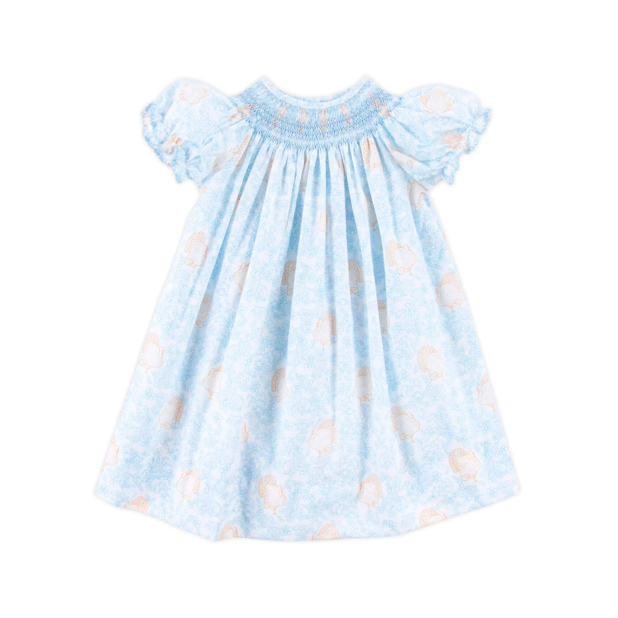 Autumn Turkey Blue Smocked Bishop Dress - Image 2