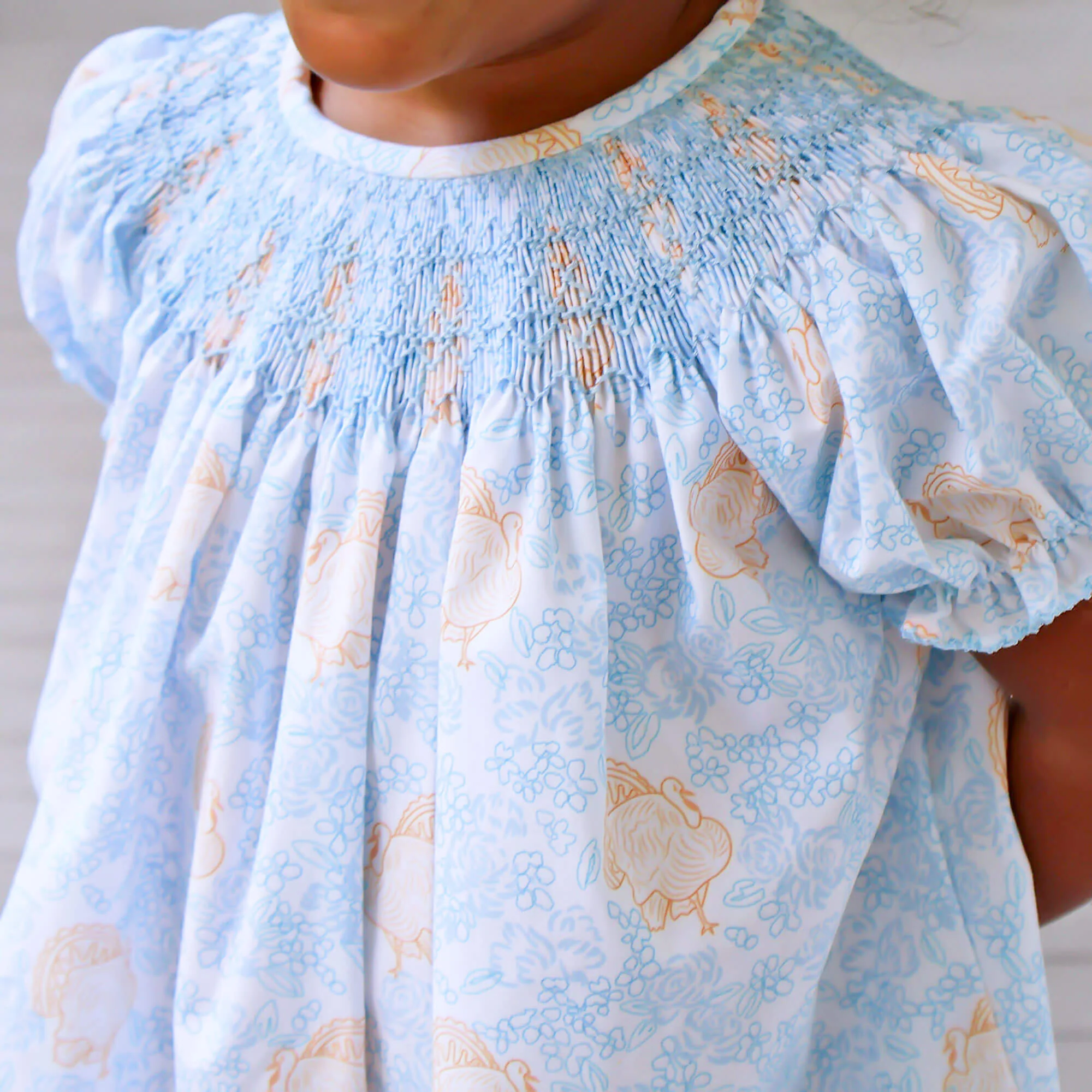 Autumn Turkey Blue Smocked Bishop Dress - Image 3