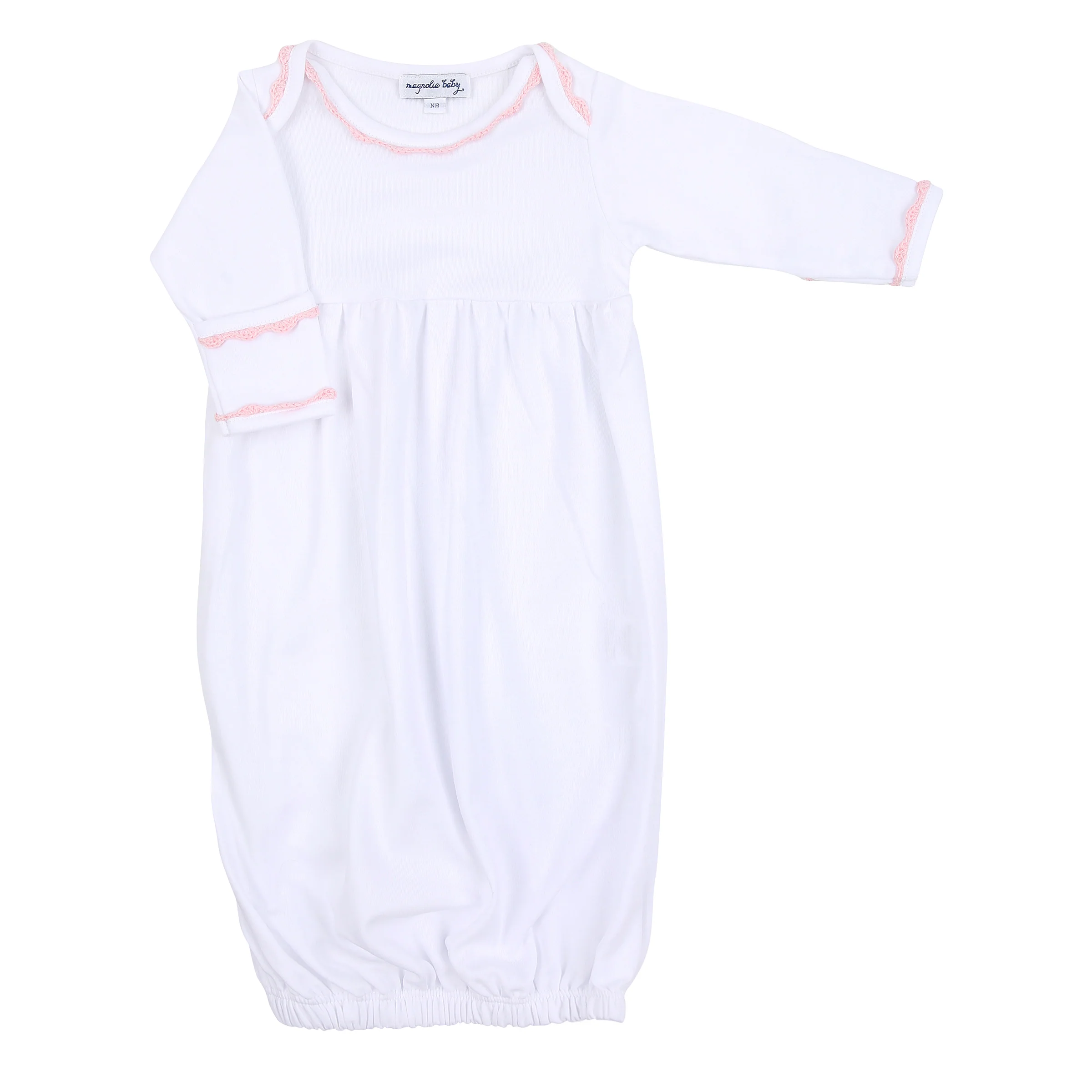 Baby Joy Gathered Gown with Crochet Trim - Image 3
