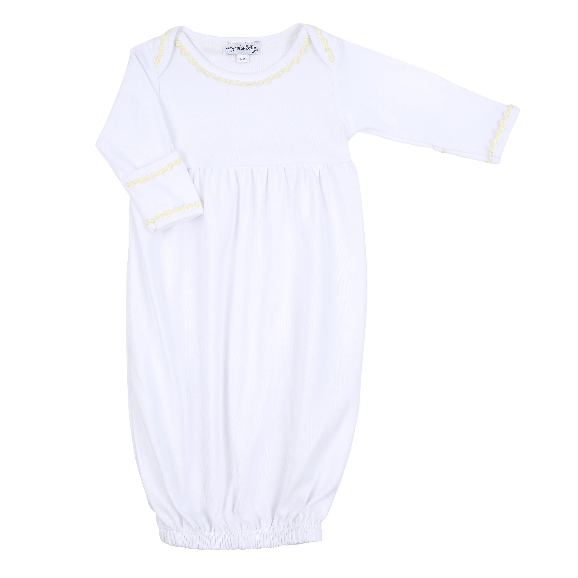 Baby Joy Gathered Gown with Crochet Trim - Image 4