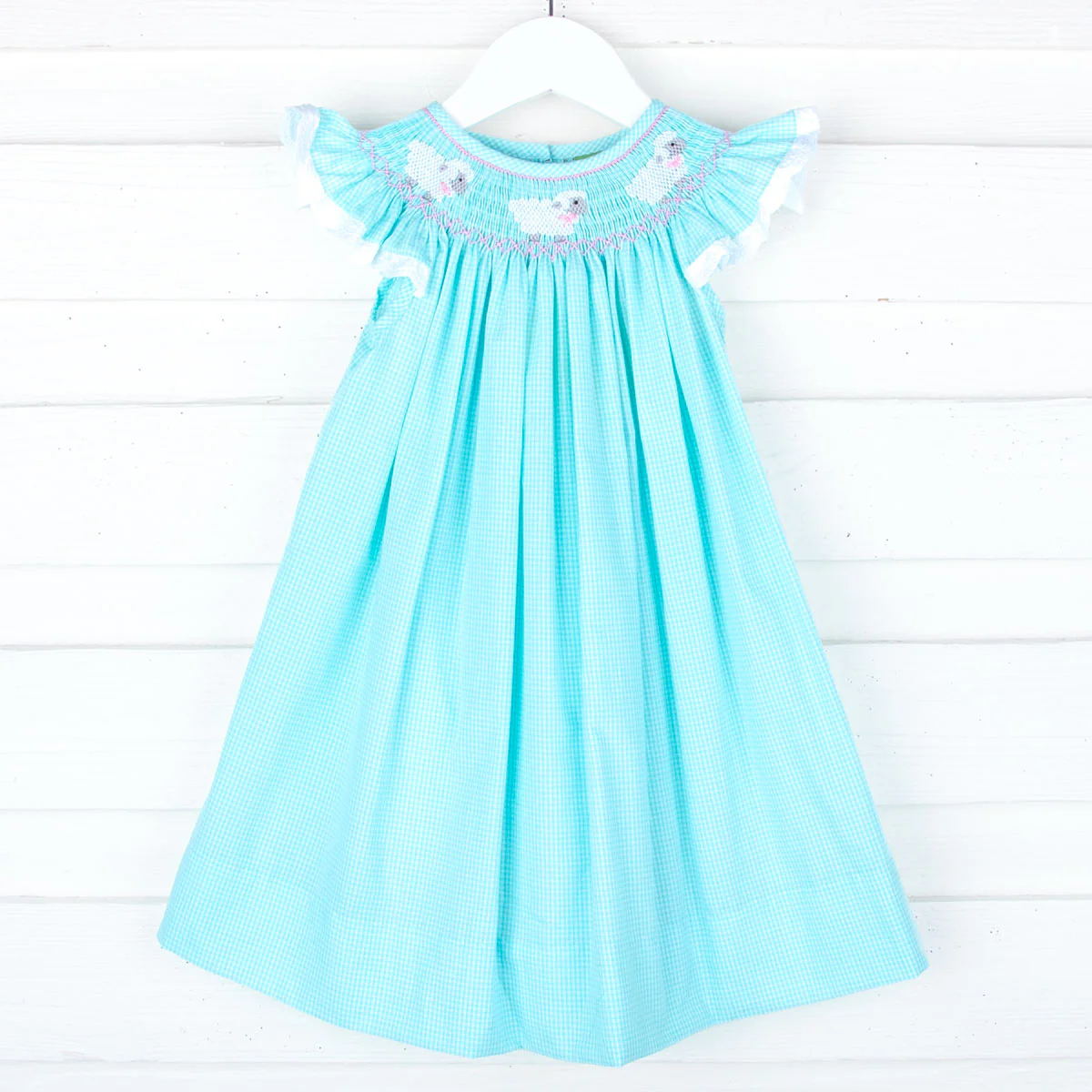 Baby Lamb Smocked Mint Dress - Image 2