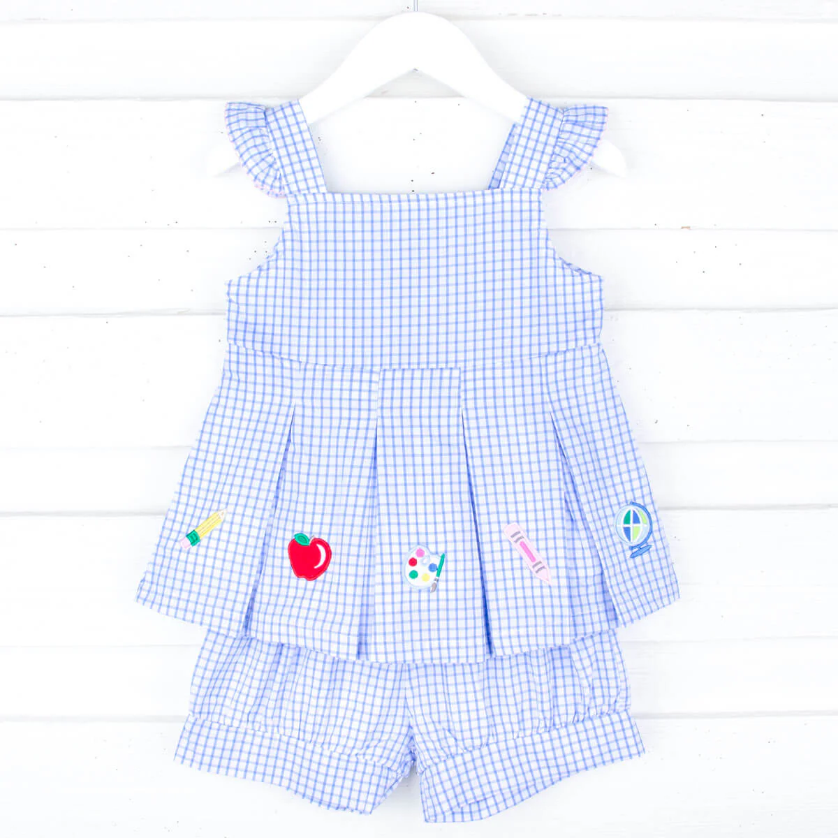 Back To School Blue Windowpane Chloe Short Set - Image 2