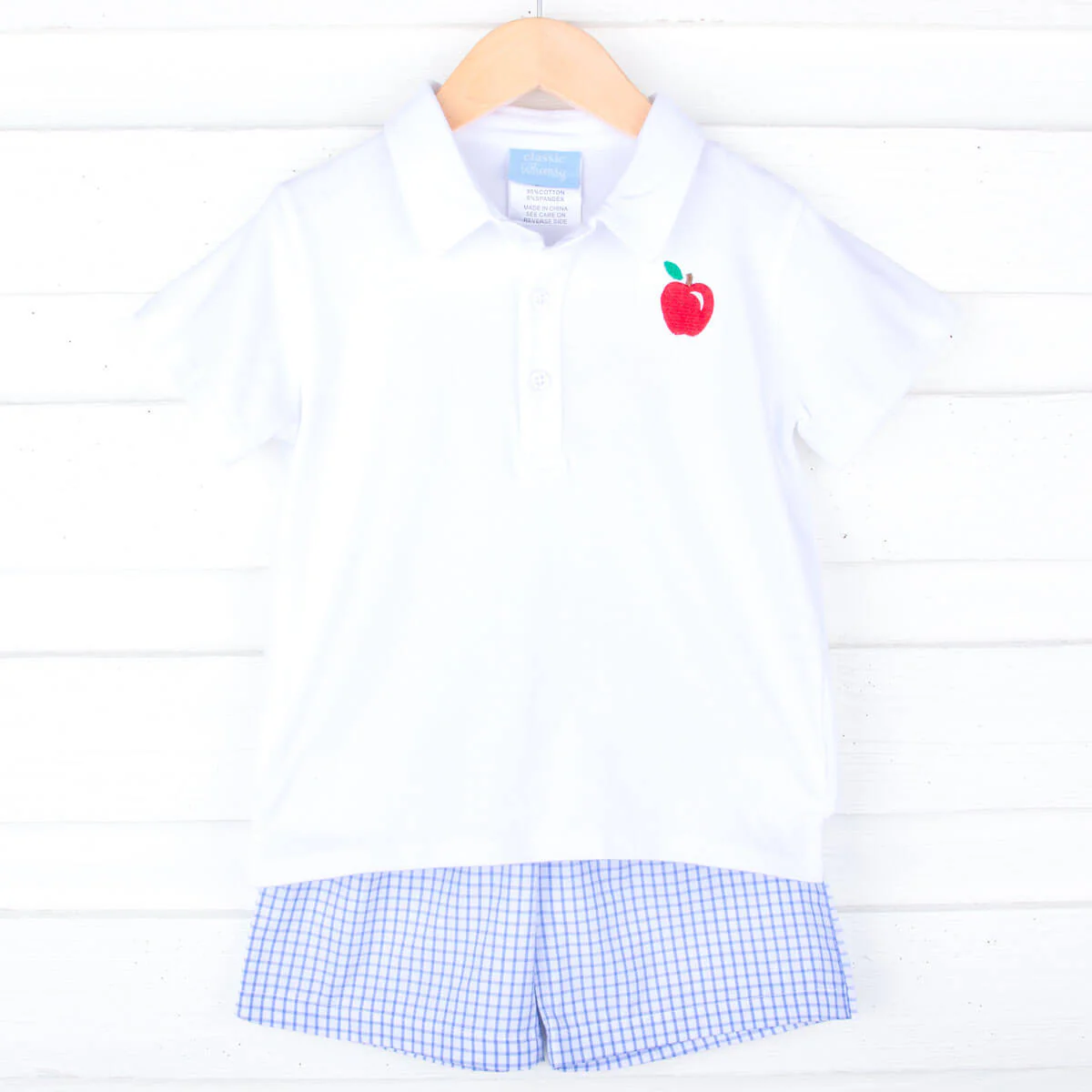 Back To School Blue Windowpane Polo Short Set - Image 2