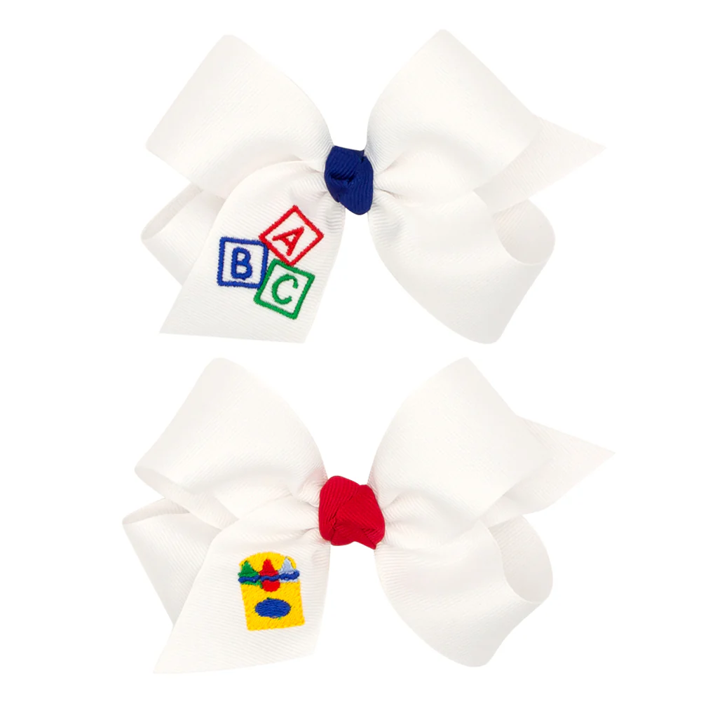 Back to School White Grosgrain Knot Bow - Image 2