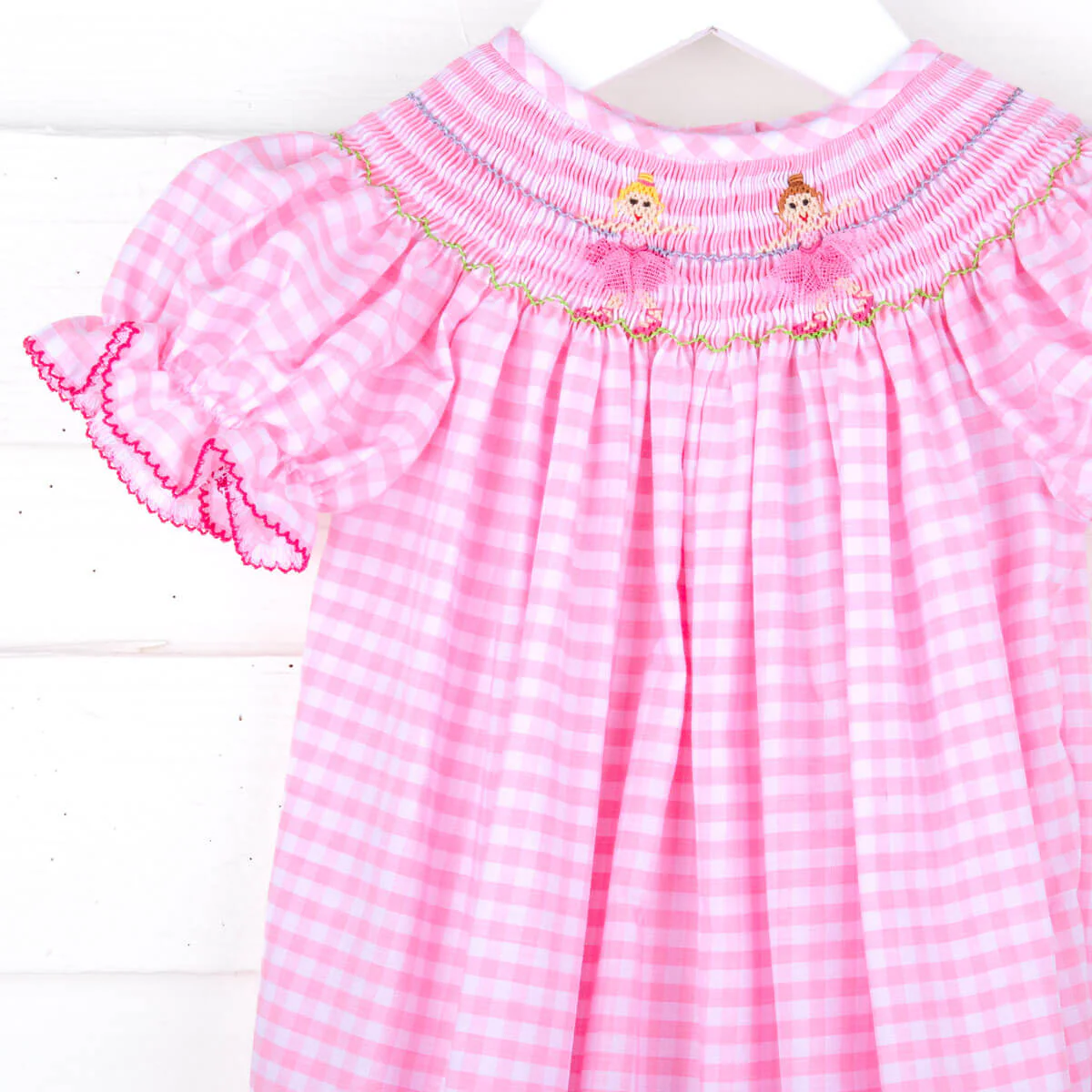Ballerina Smocked Pink Gingham Long Bubble - Image 2