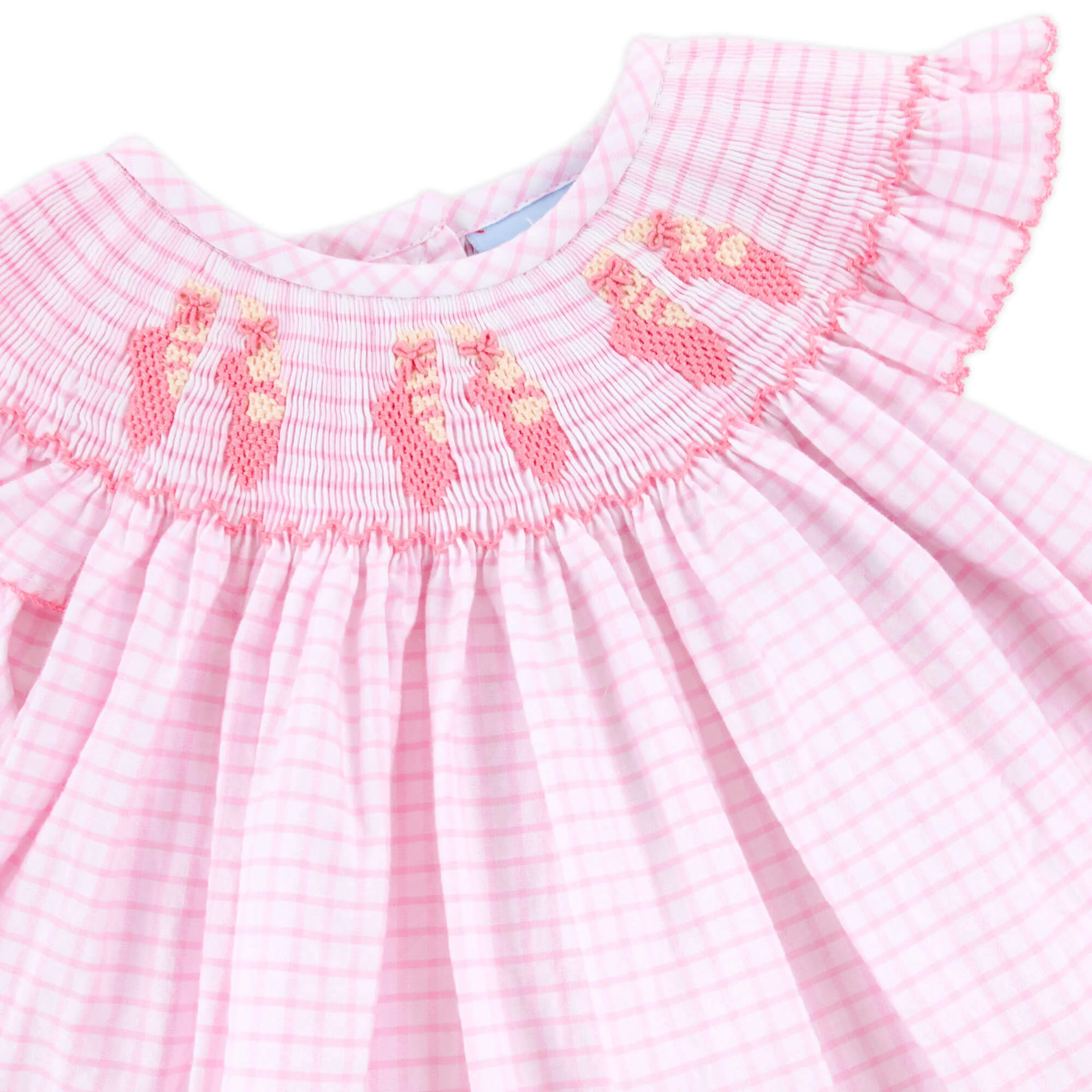 Ballet Smocked Pink Windowpane Angel Sleeve Bloomer Set - Image 2