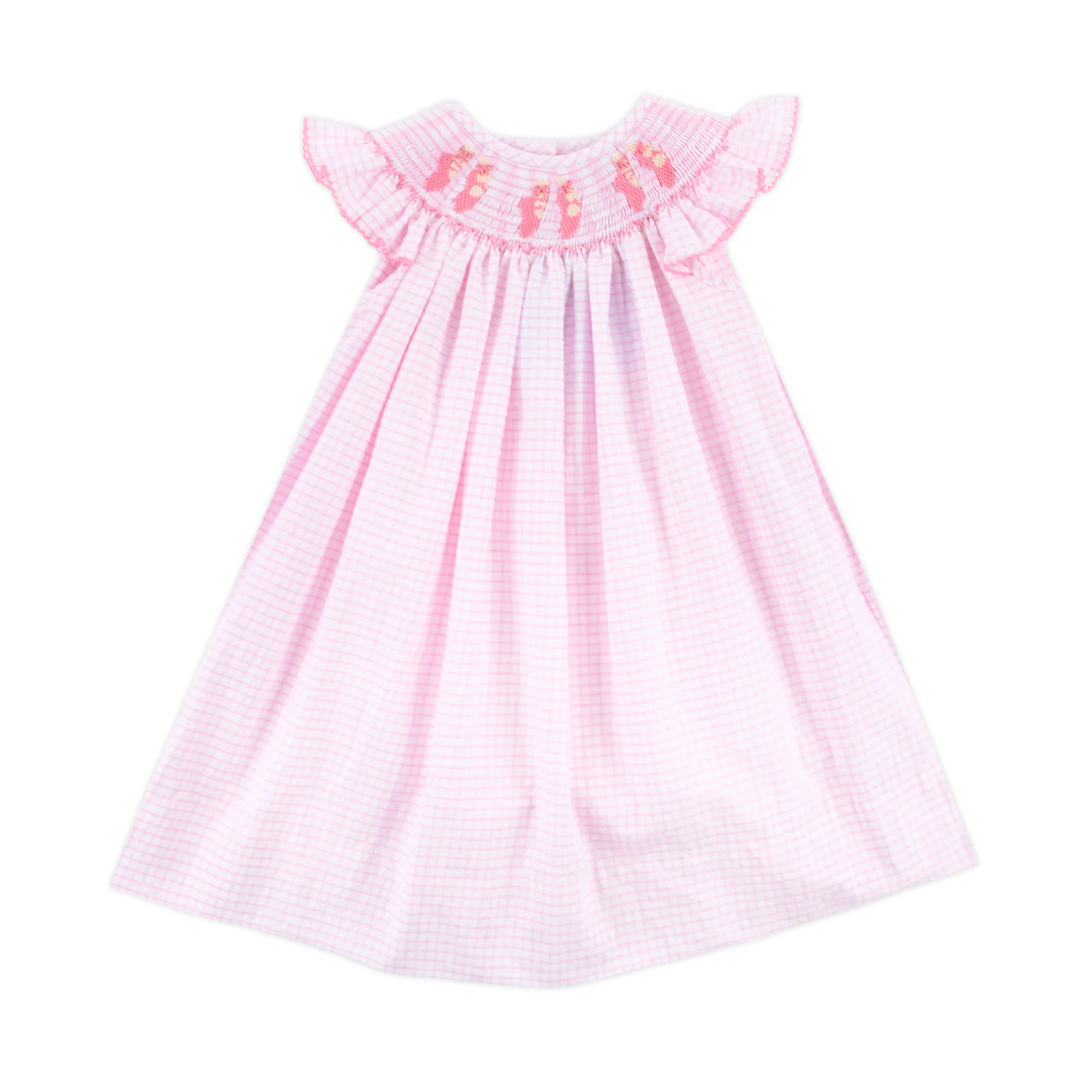 Ballet Smocked Pink Windowpane Angel Sleeve Dress - Image 3