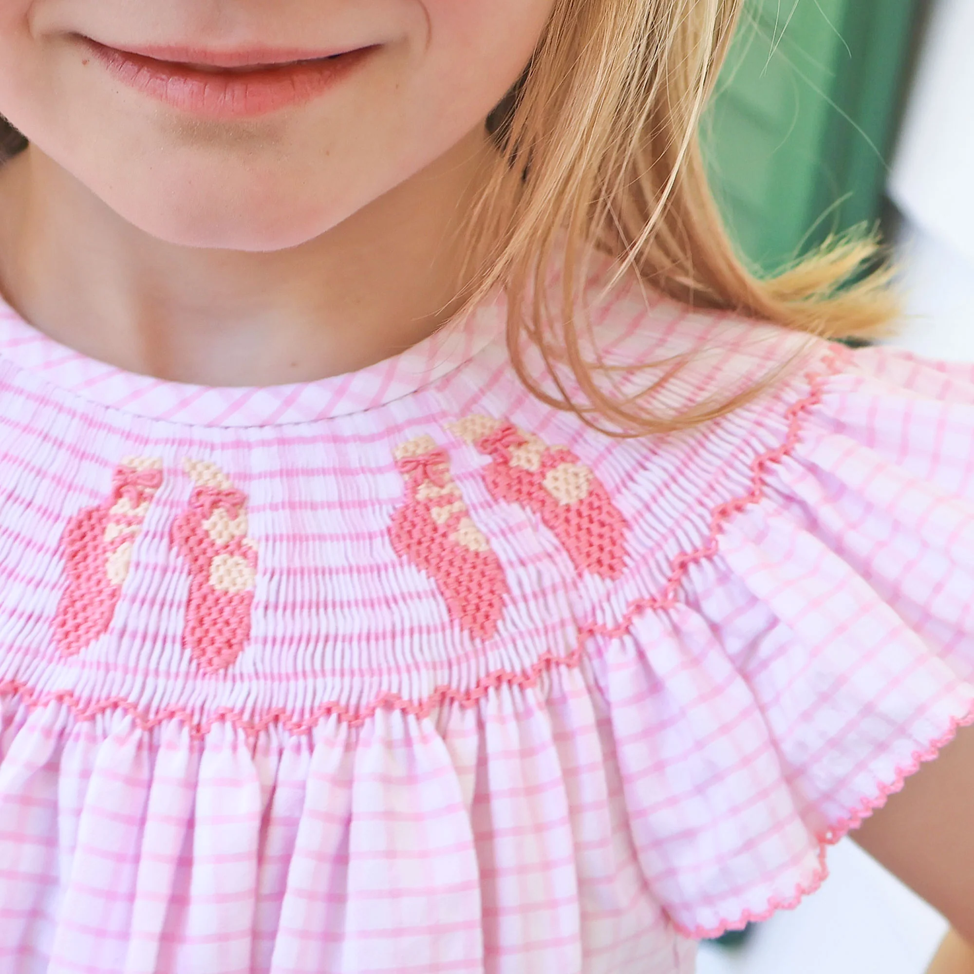 Ballet Smocked Pink Windowpane Angel Sleeve Dress - Image 4