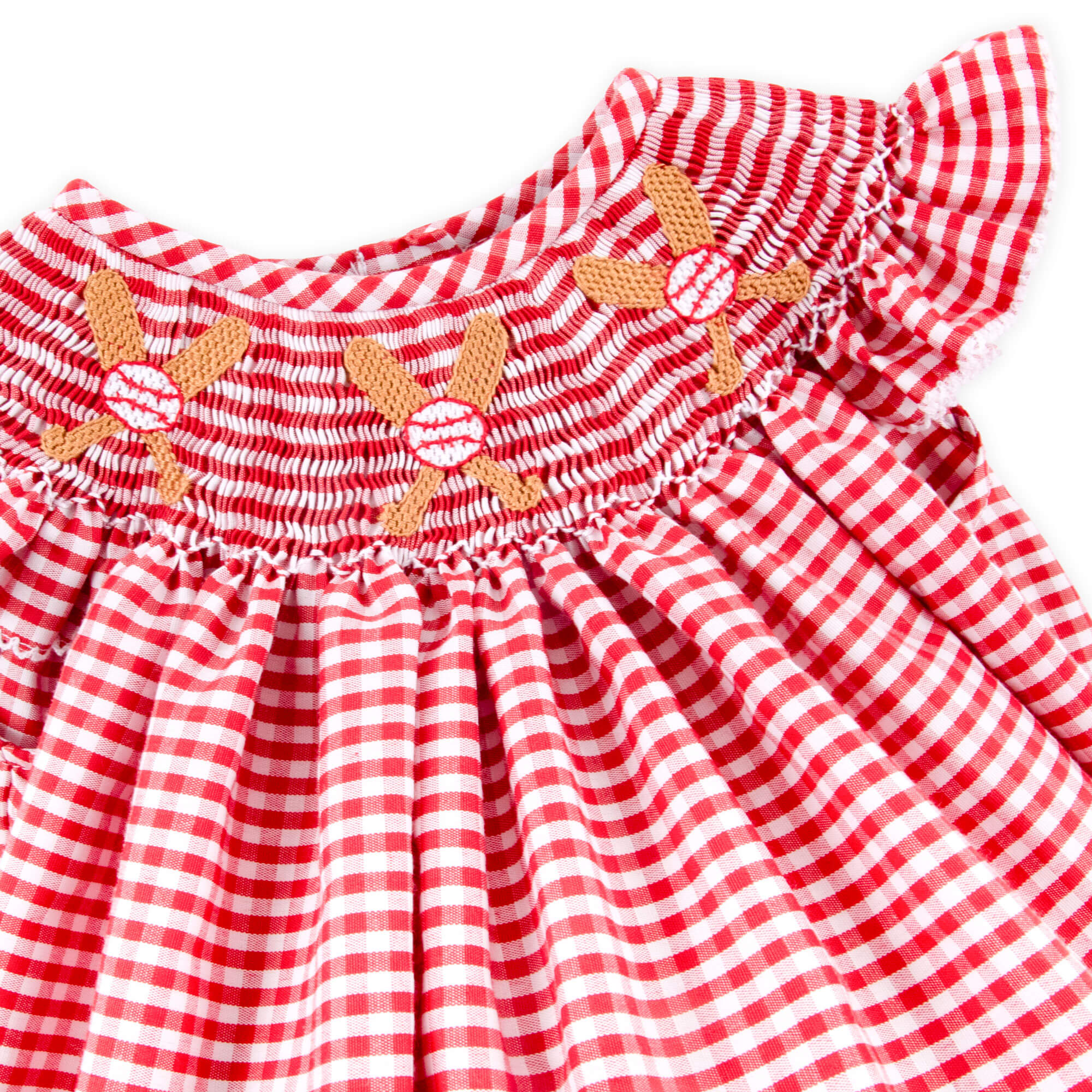 Baseball Smocked Red Plaid Bubble - Image 2