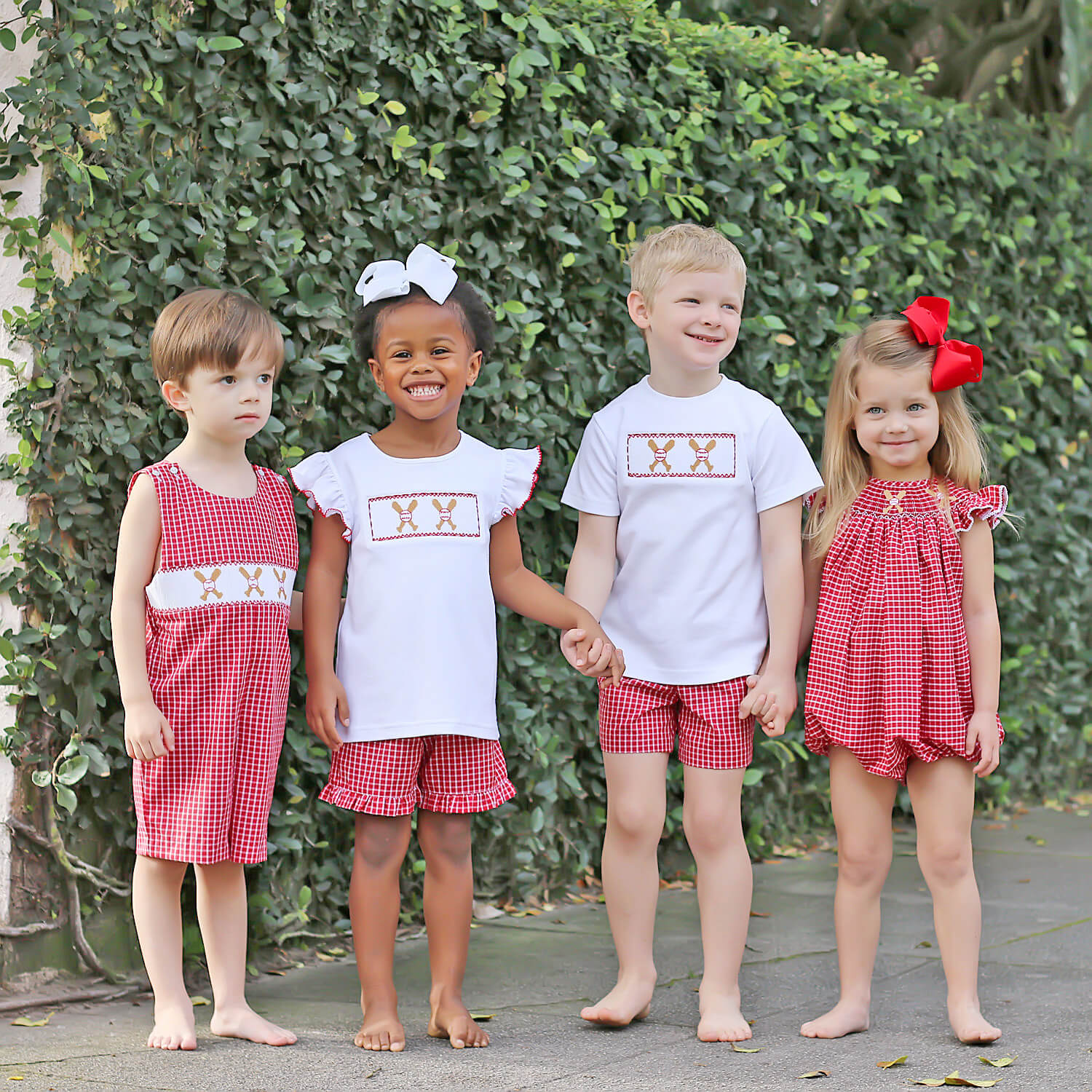 Baseball Smocked Red Plaid Short Set - Image 3