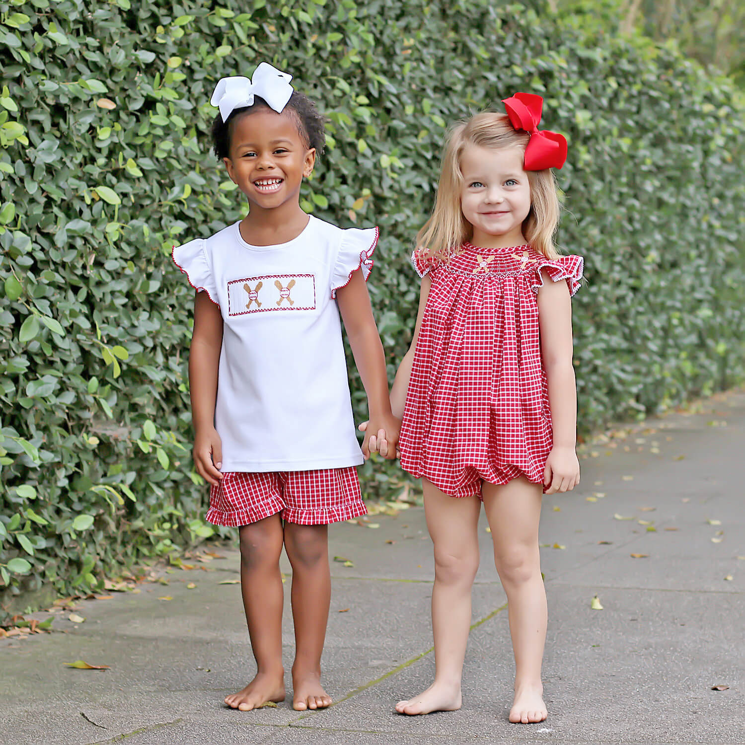 Baseball Smocked Red Plaid Short Set - Image 4