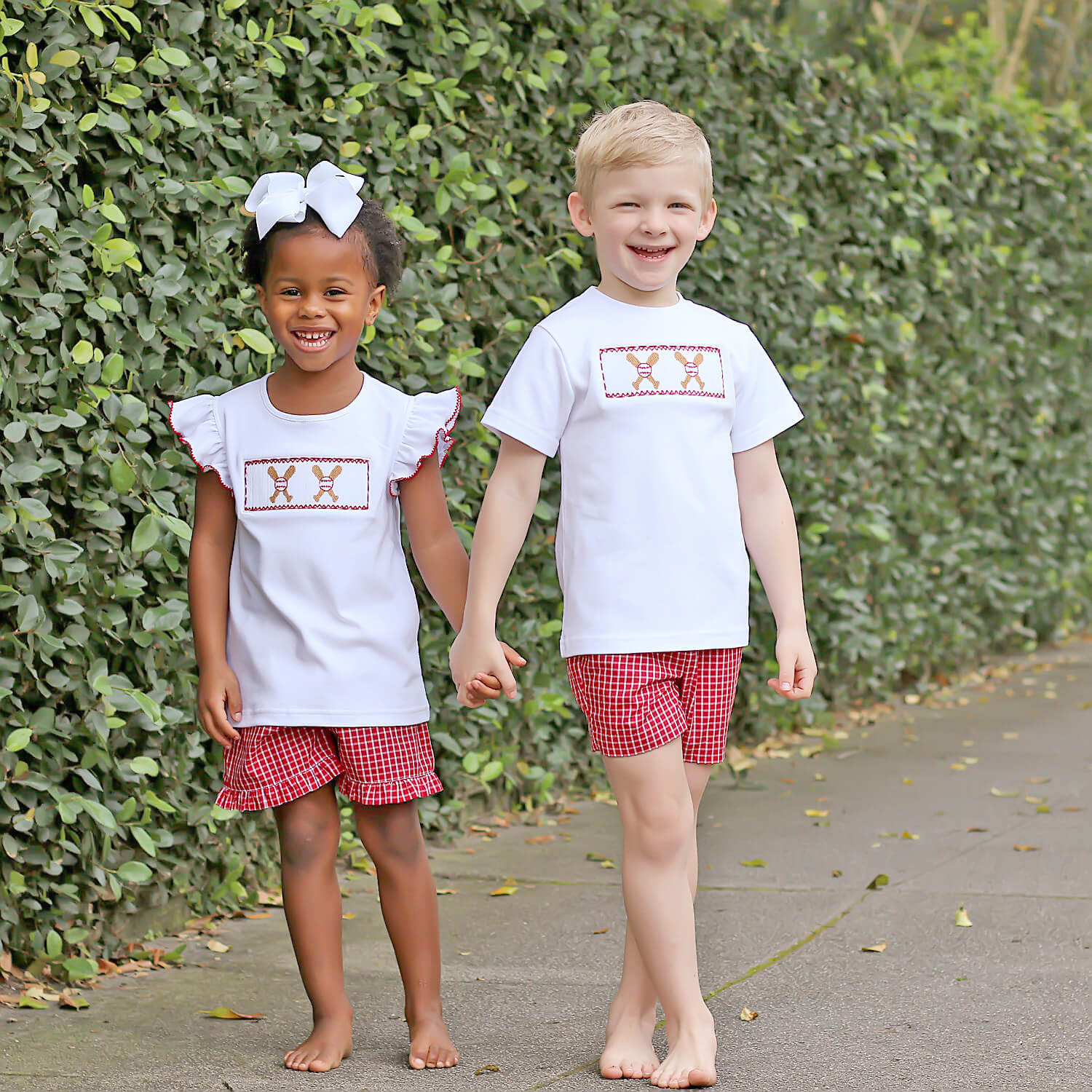 Baseball Smocked Red Plaid Short Set - Image 5