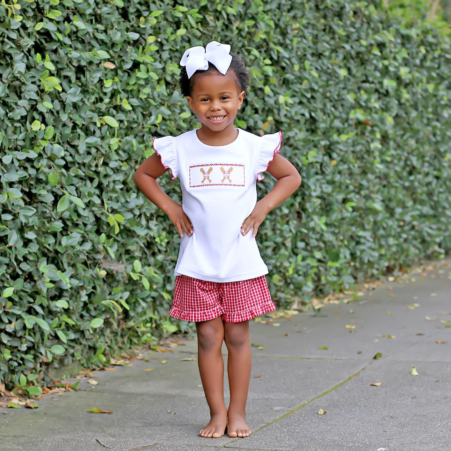 Baseball Smocked Red Plaid Short Set - Image 6