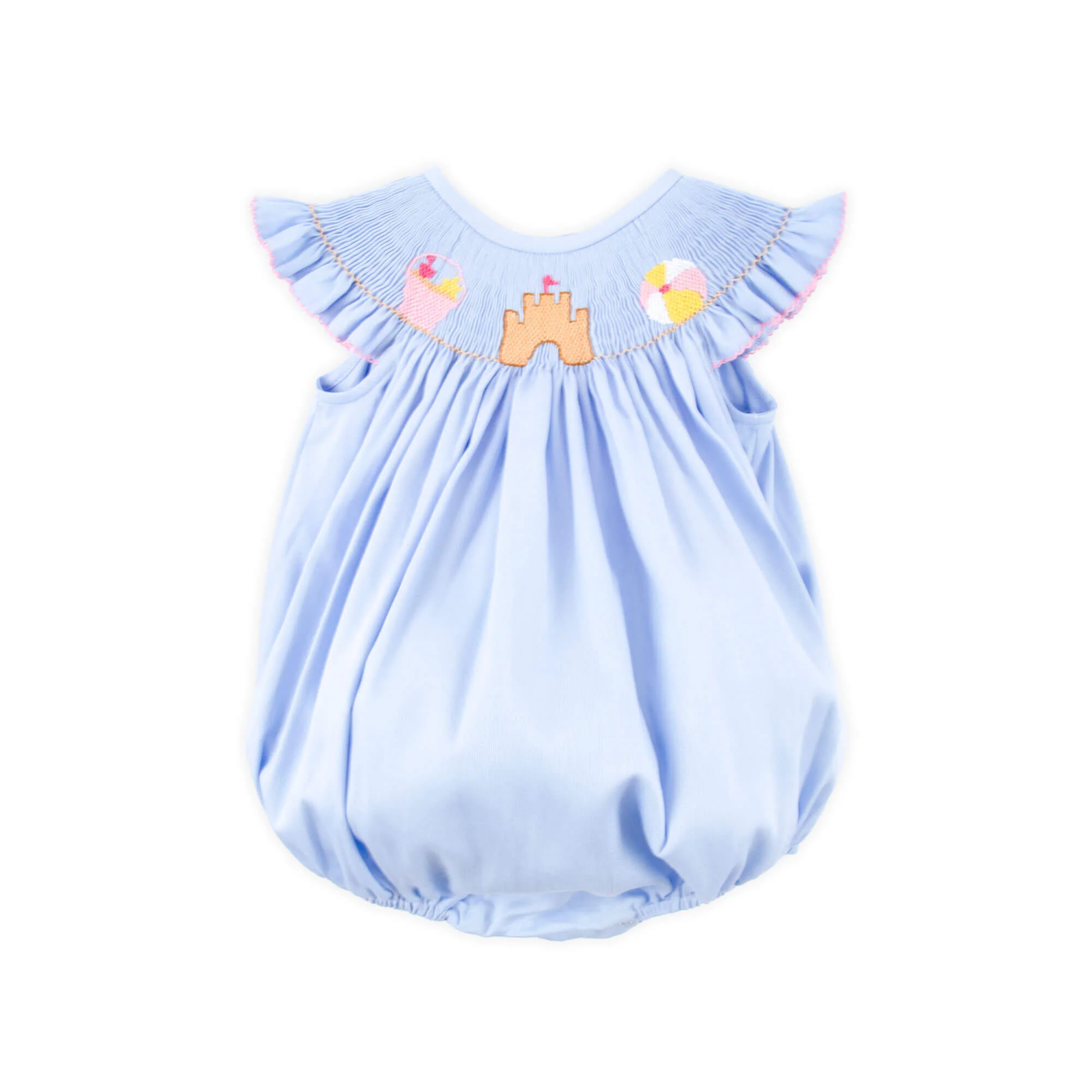 Beach Baby Light Blue Smocked Angel Sleeve Bubble - Image 2