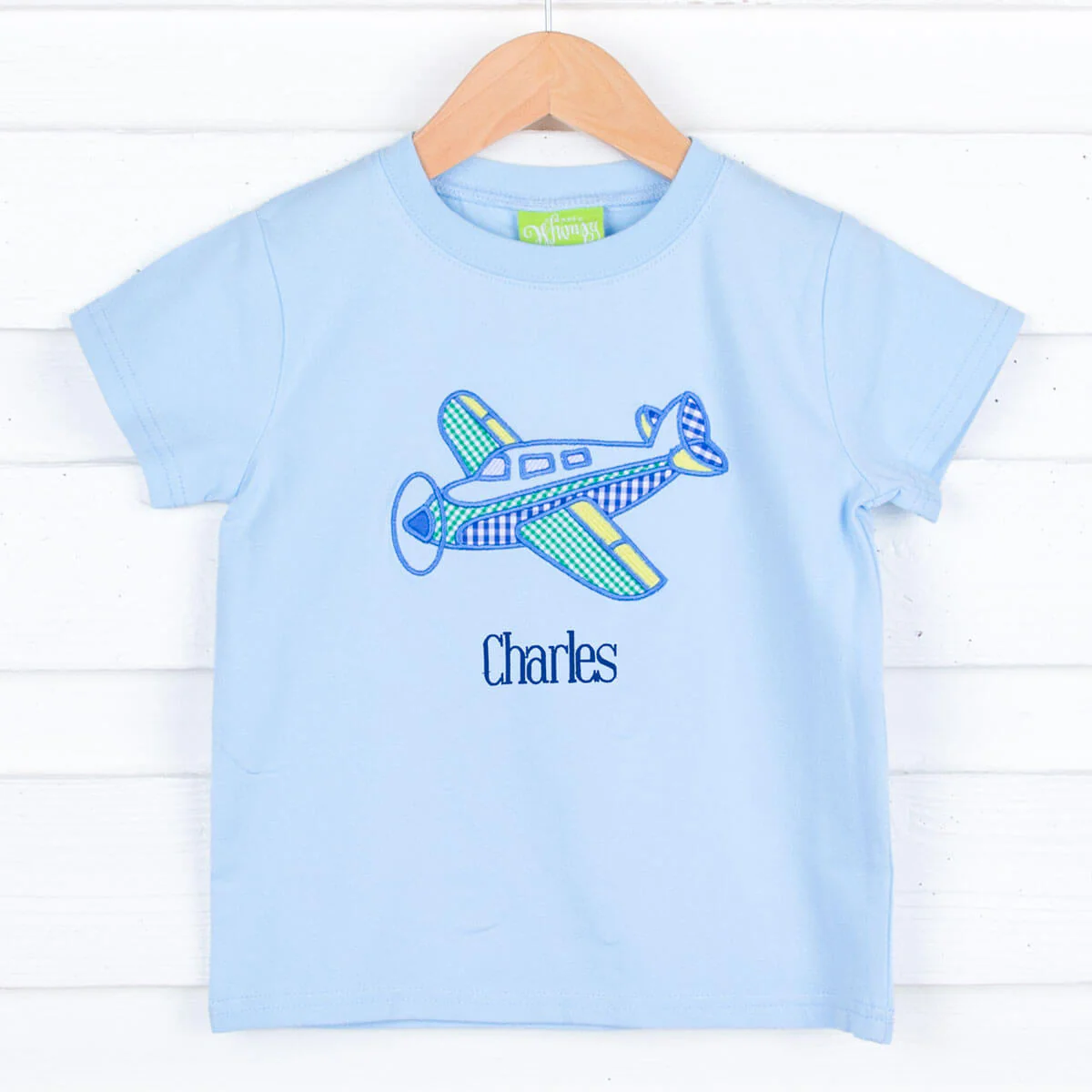 Airplane Applique Light Blue Short Sleeve Shirt - Image 2