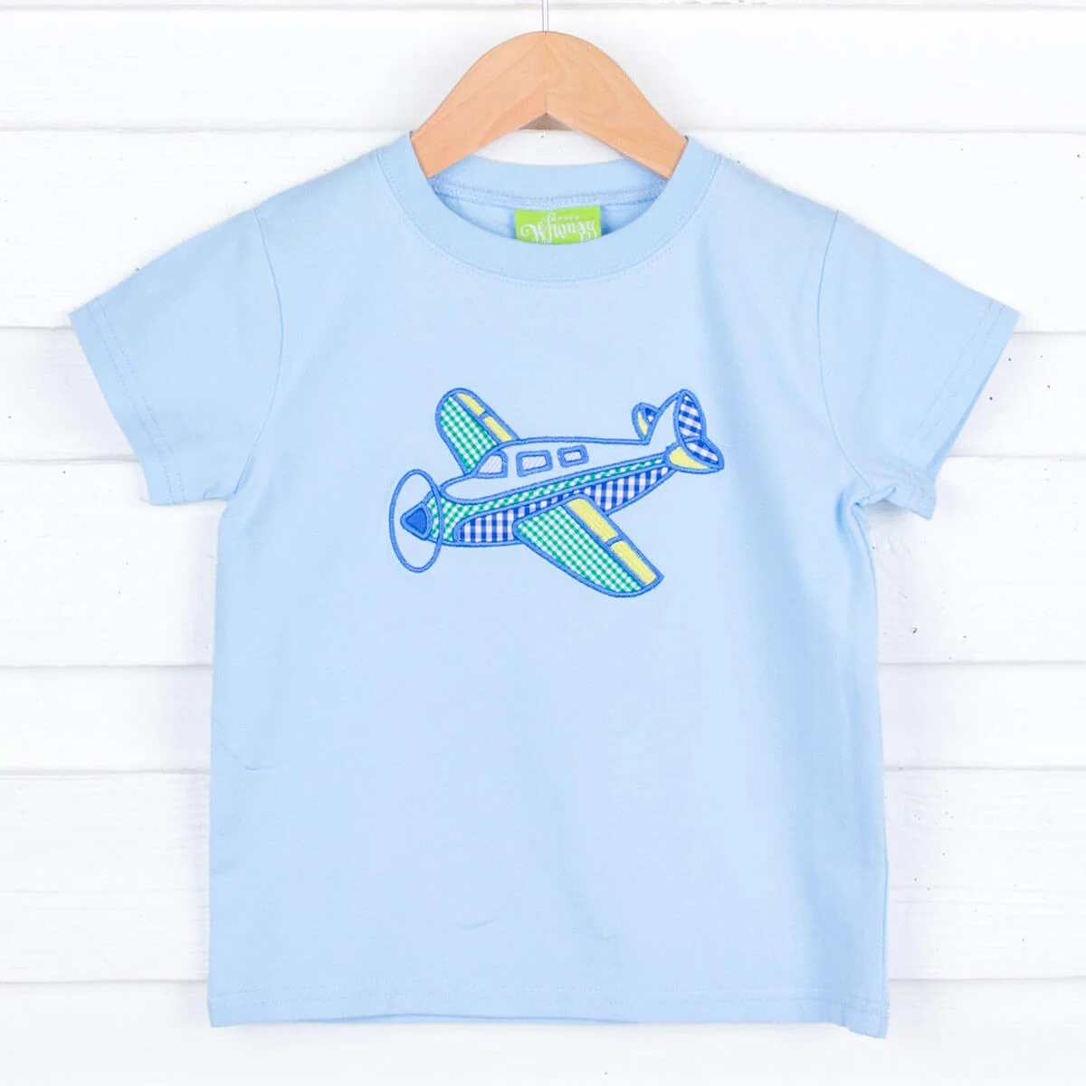 Airplane Applique Light Blue Short Sleeve Shirt - Image 4