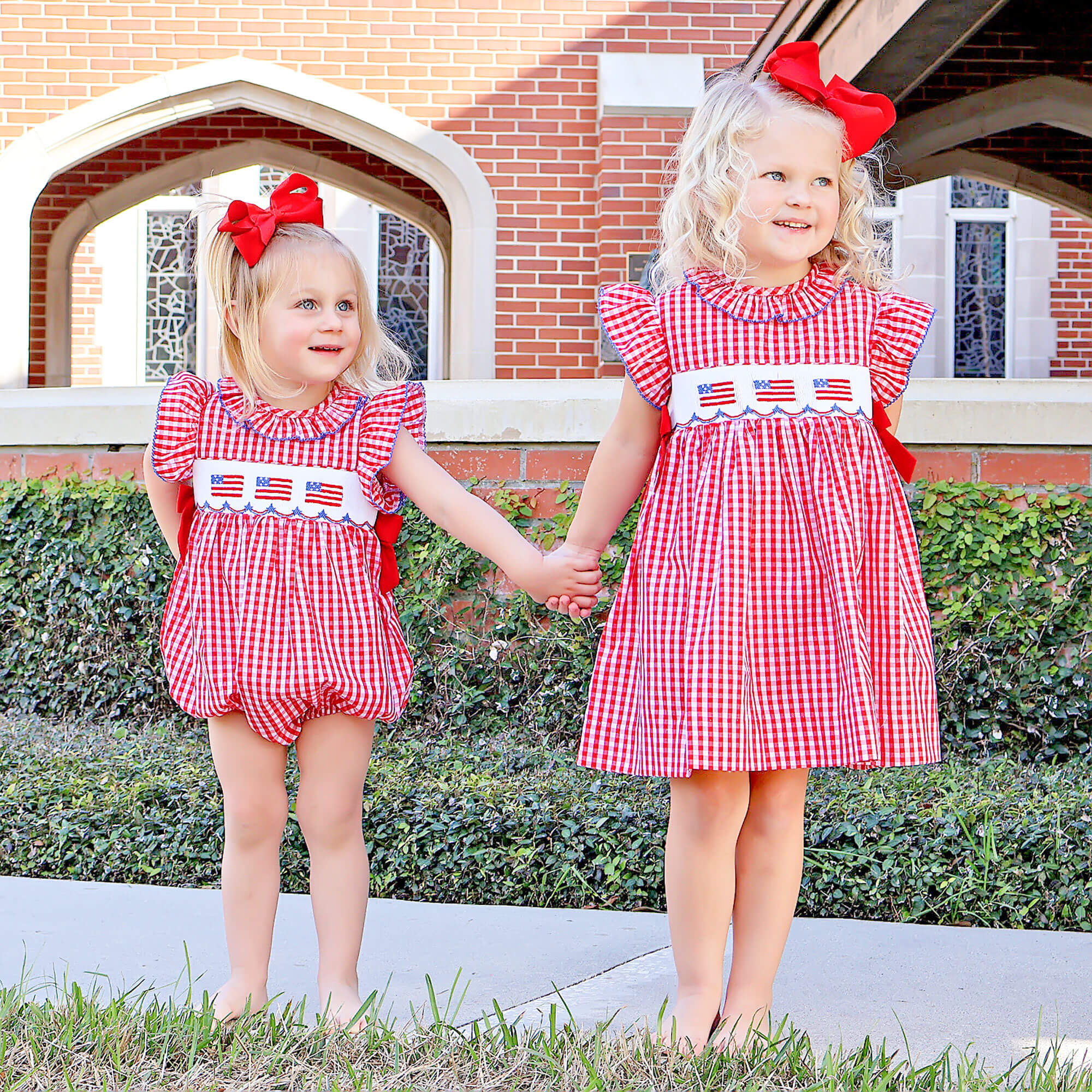 Red Check American Flag Smocked Beverly Bubble - Image 3