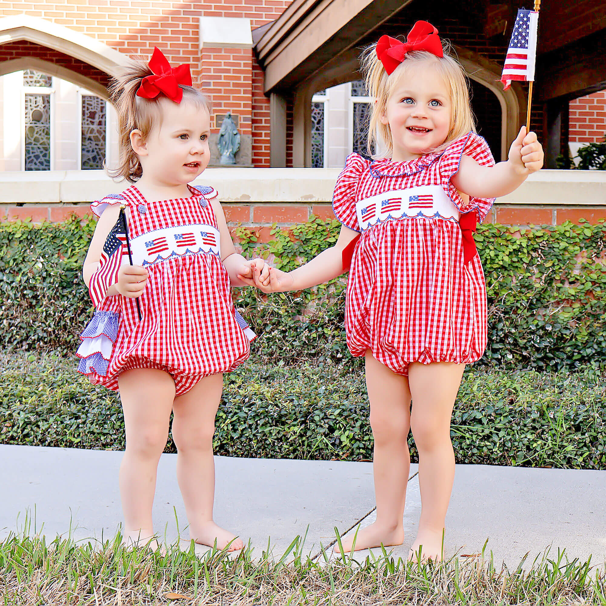 Red Check American Flag Smocked Beverly Bubble - Image 4