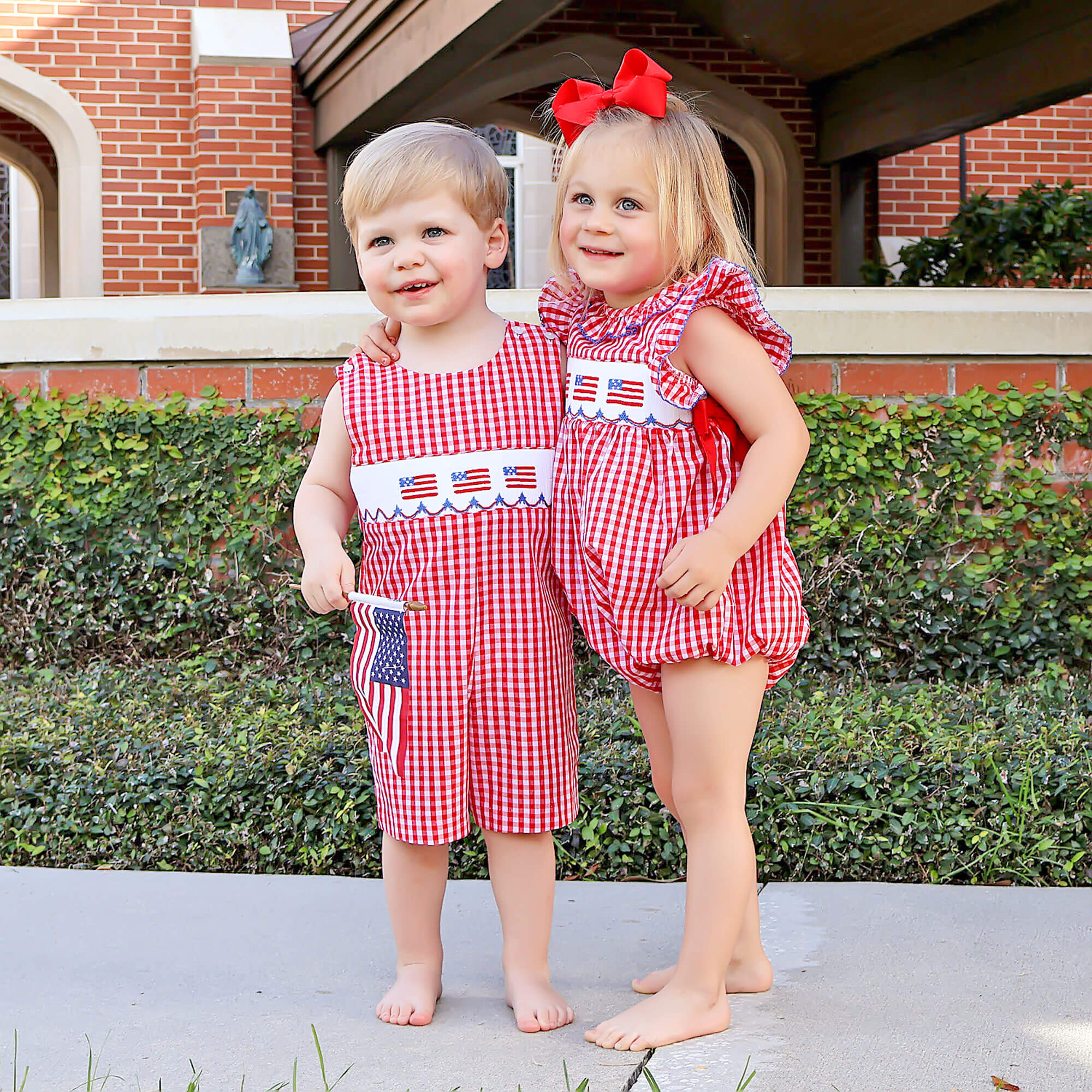 Red Check American Flag Smocked Beverly Bubble - Image 5