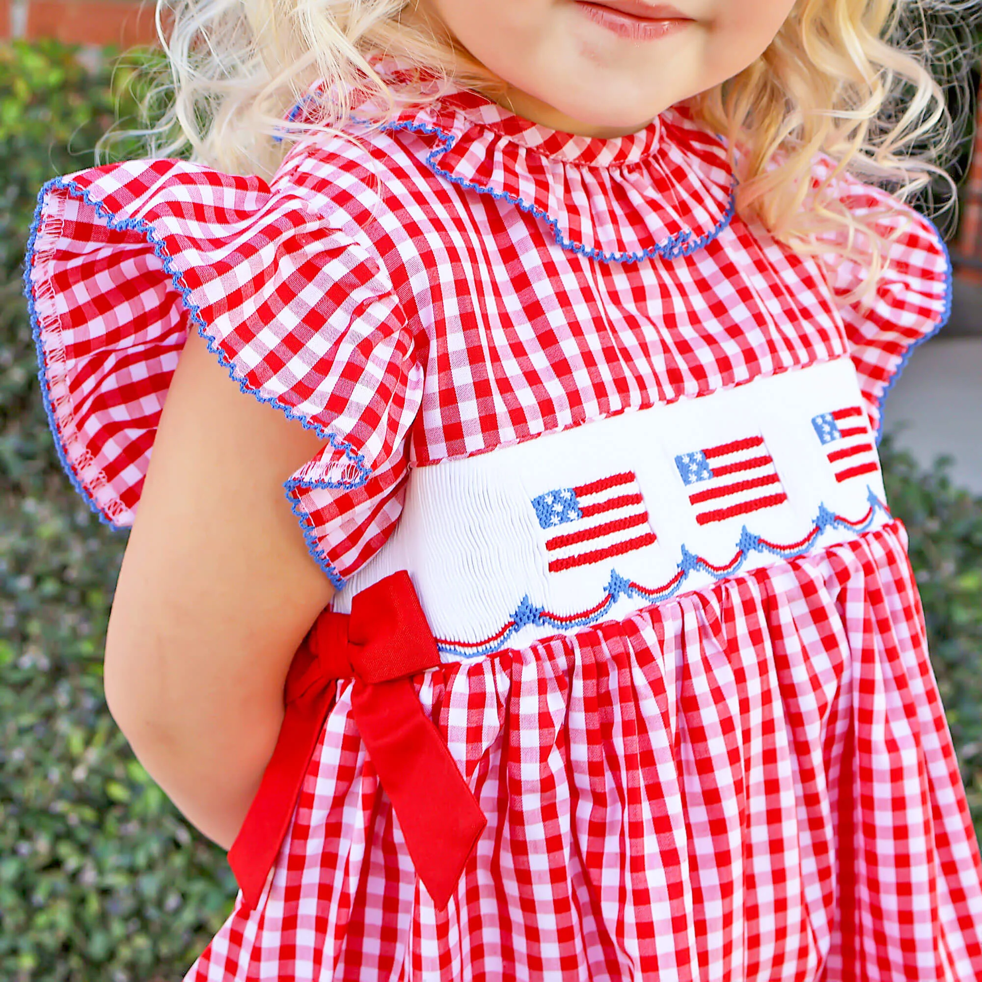 Red Check American Flag Smocked Beverly Dress - Image 3