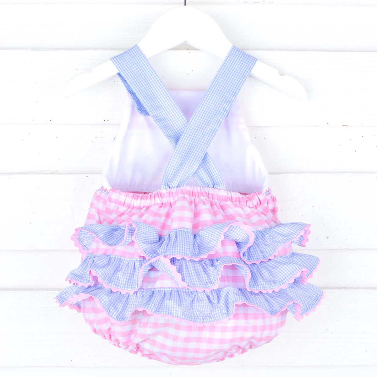 Beyond The Sea Pink Check Smocked Leah Bubble - Image 2