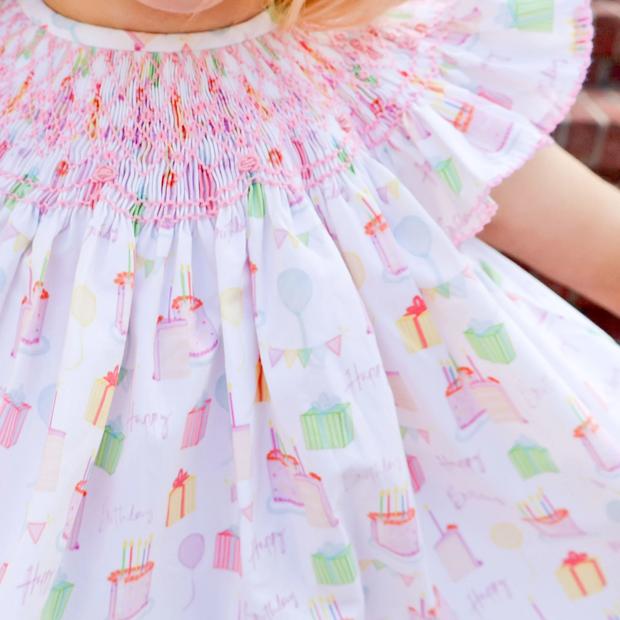 Birthday Party Smocked Angel Sleeve Dress - Image 2
