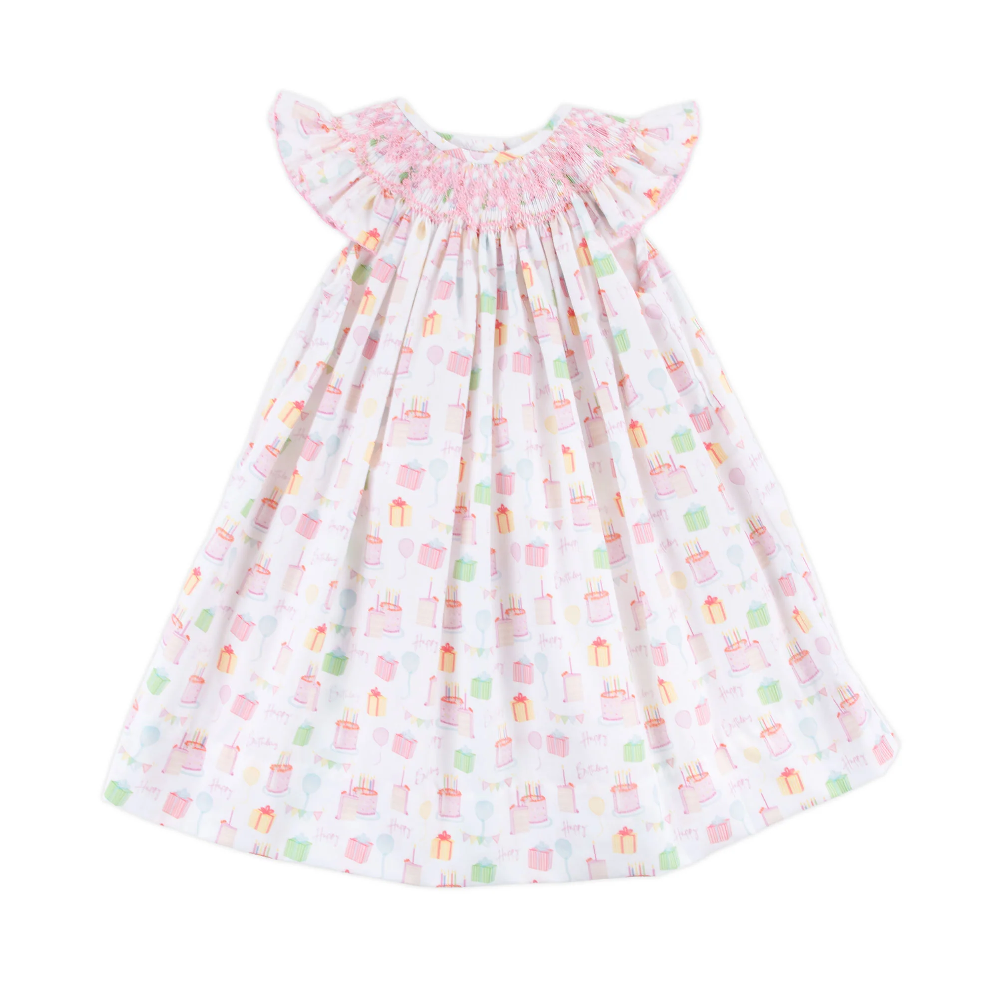 Birthday Party Smocked Angel Sleeve Dress - Image 3