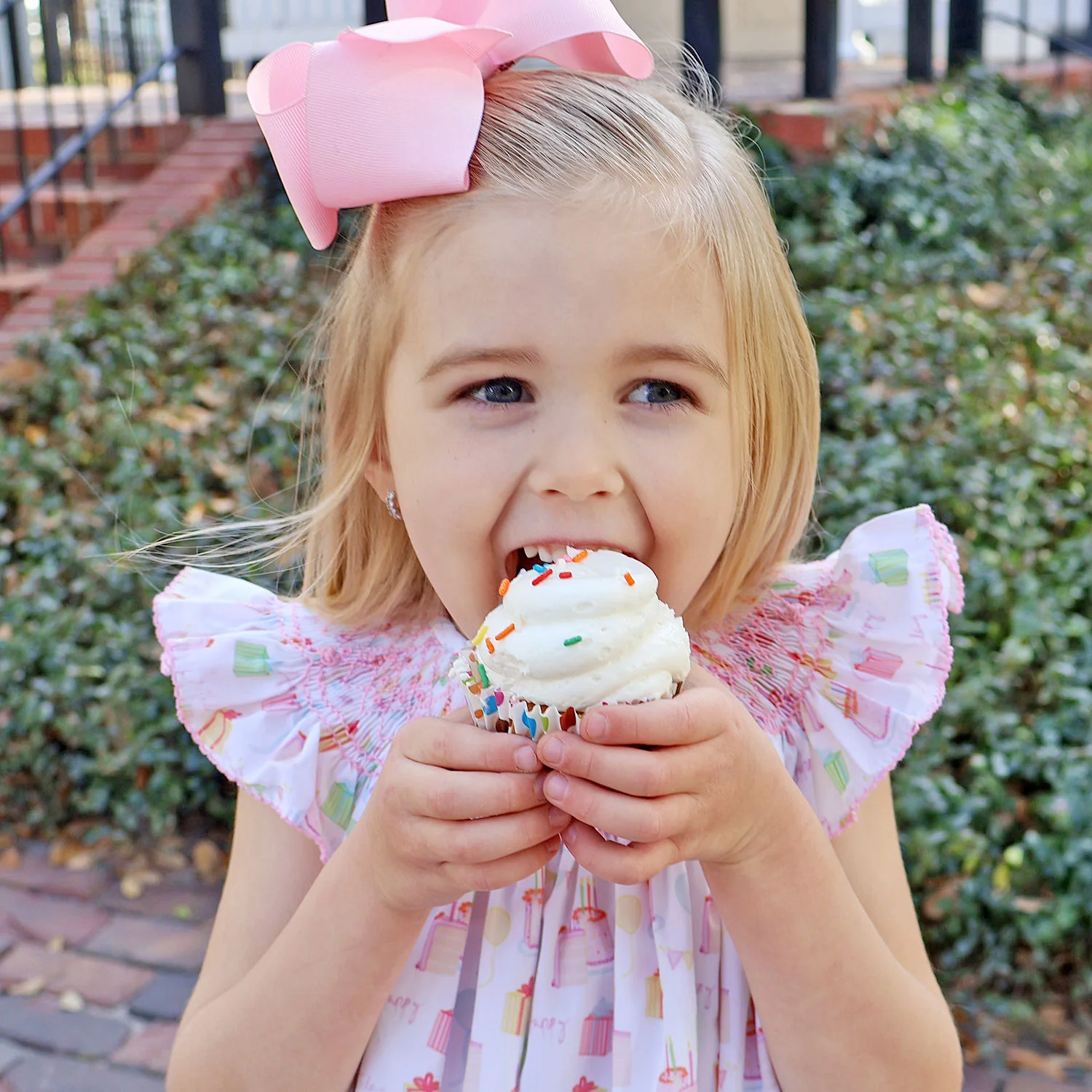 Birthday Party Smocked Angel Sleeve Dress - Image 4