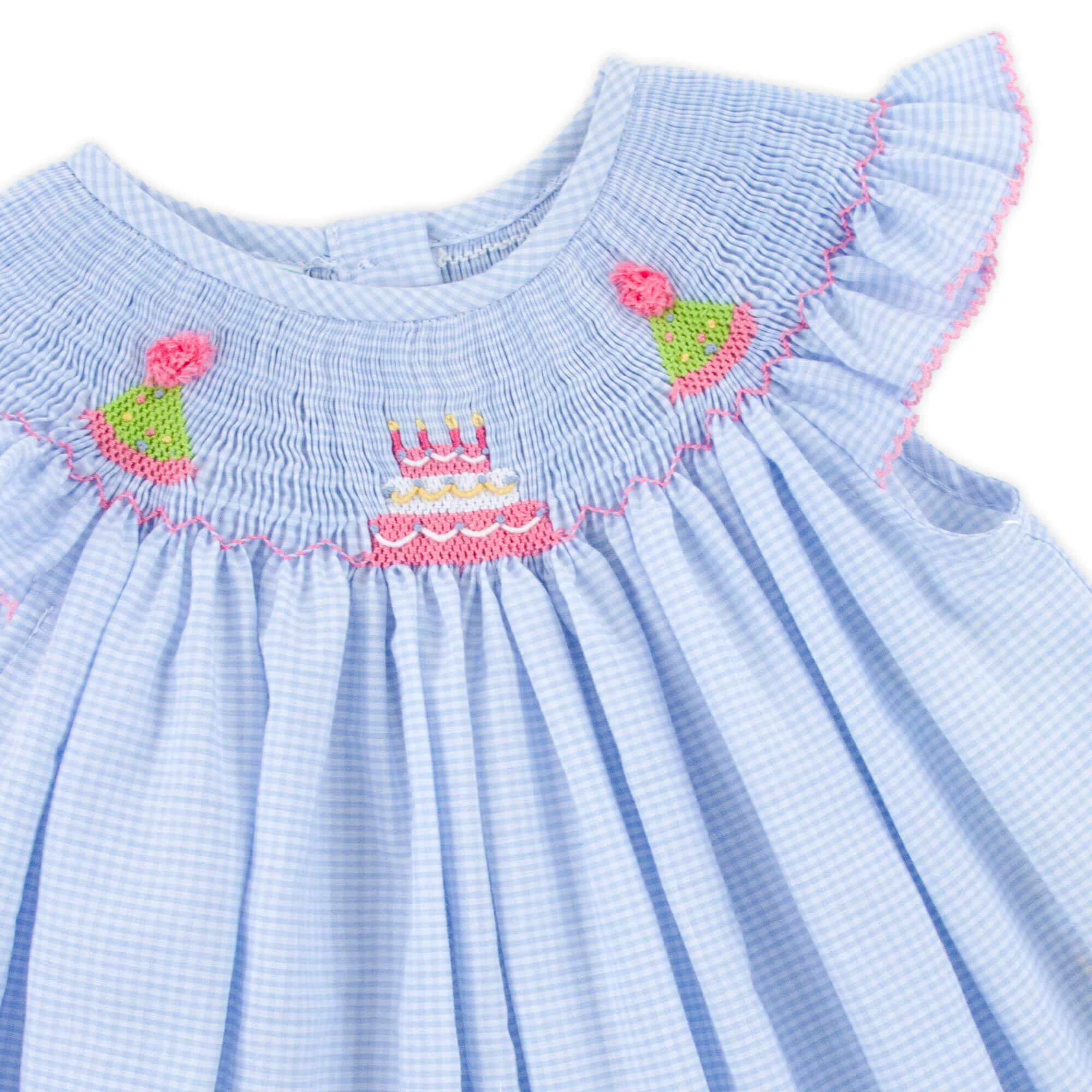 Birthday Smocked Light Blue Gingham Dress - Image 2