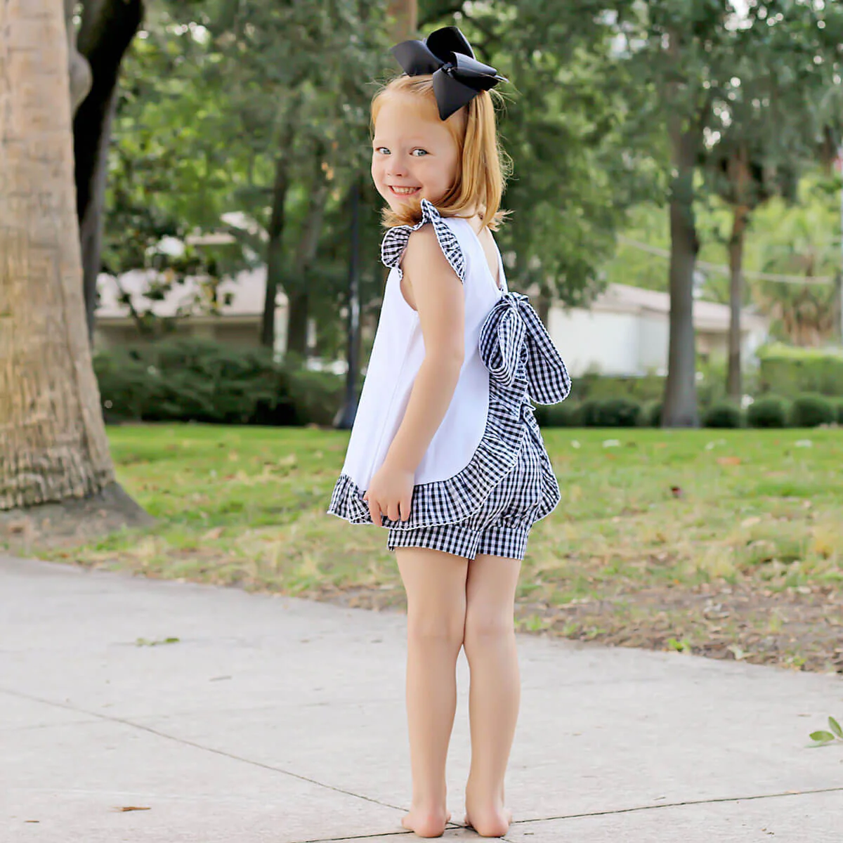 Black Gingham Tie Back Short Set - Image 2