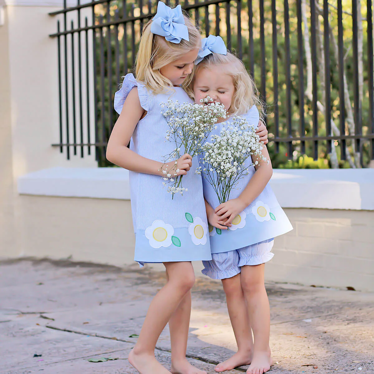 Daisy Appliqué Blue Stripe Emery Dress - Image 6