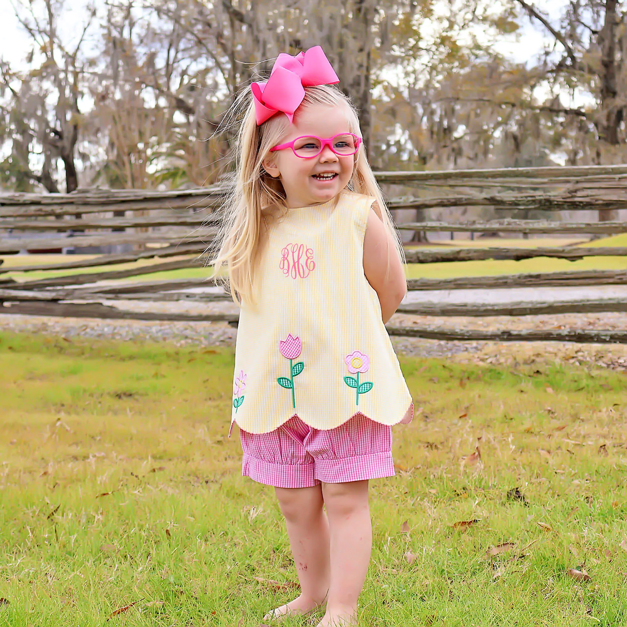 Blooming Flowers Yellow Gingham Cleo Short Set - Image 2