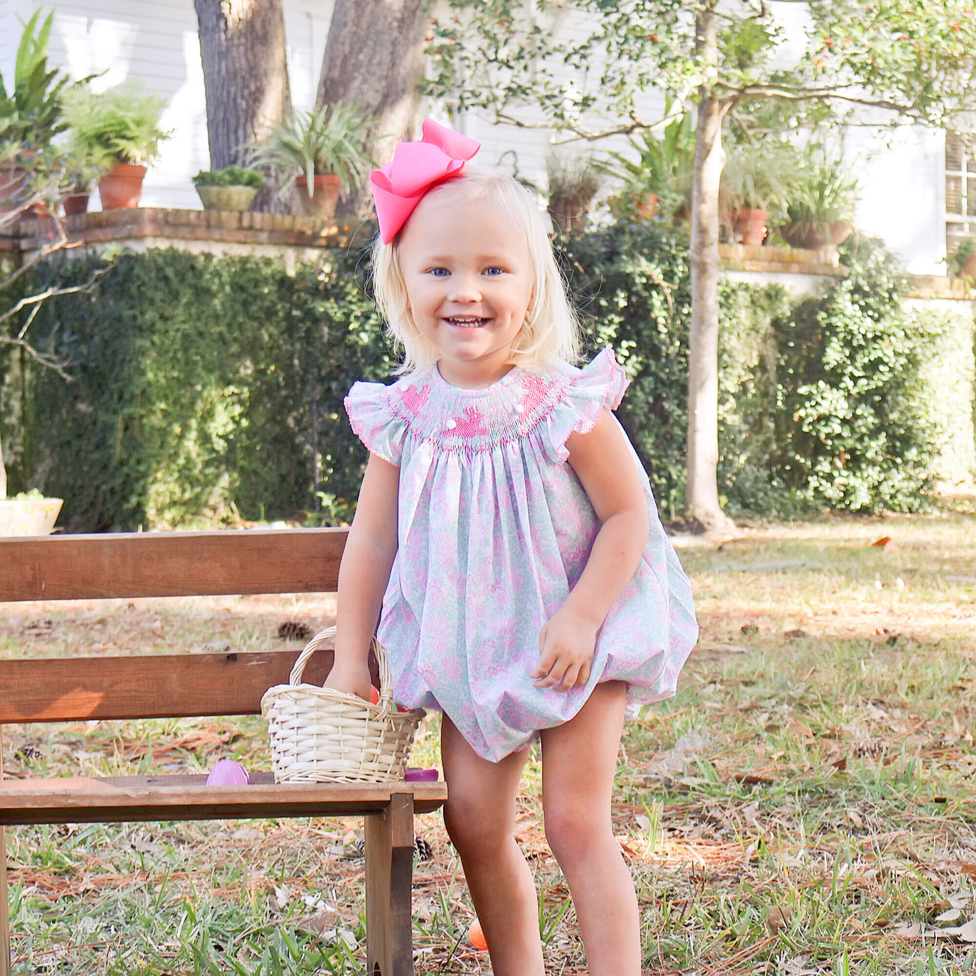 Blooming Garden Bunny Smocked Pink Bubble