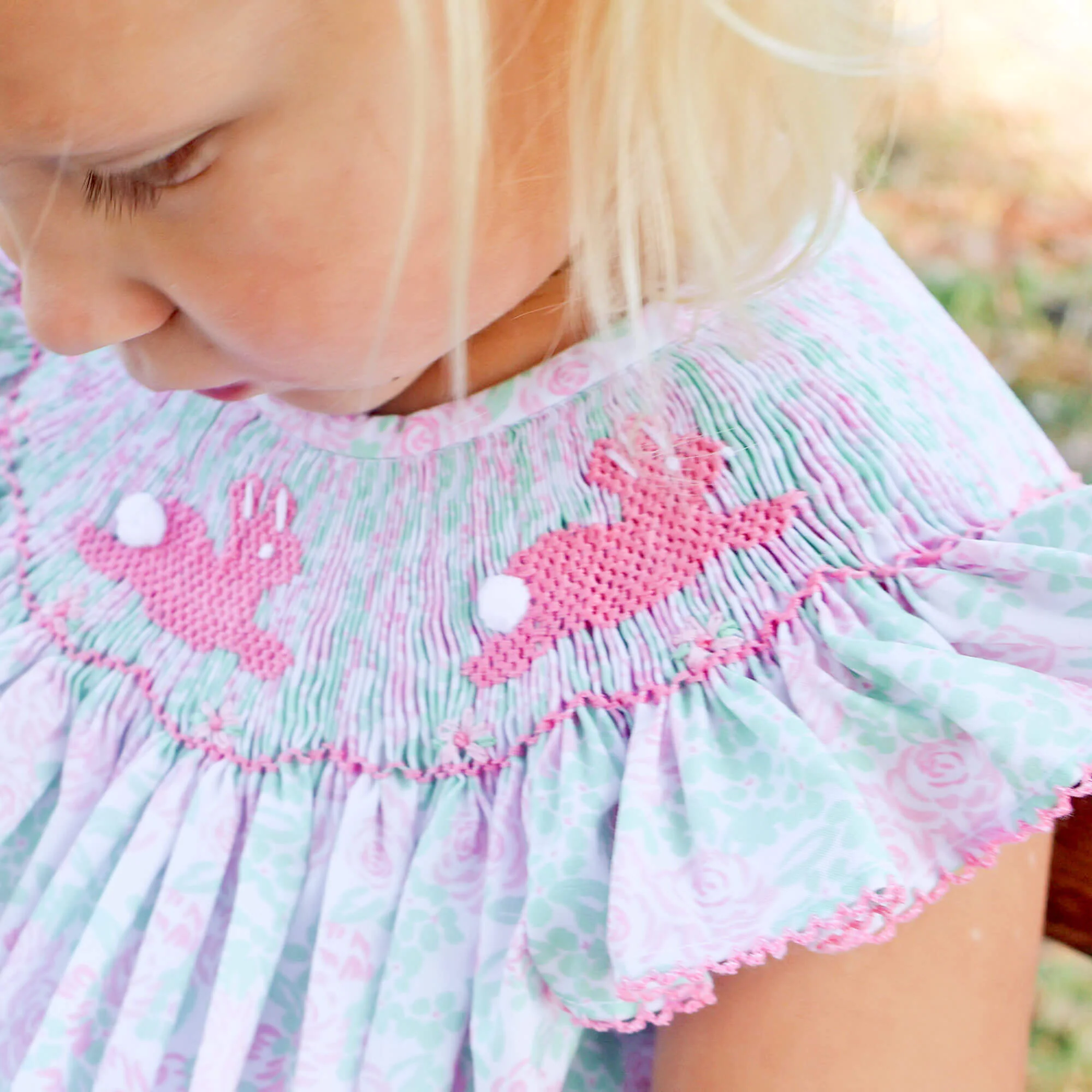 Blooming Garden Bunny Smocked Pink Bubble - Image 2
