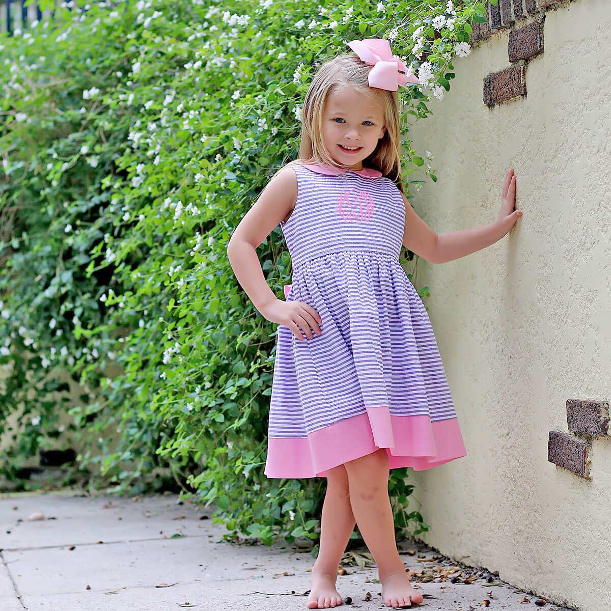 Purple Stripe Collared Tie-Back Dress - Image 5