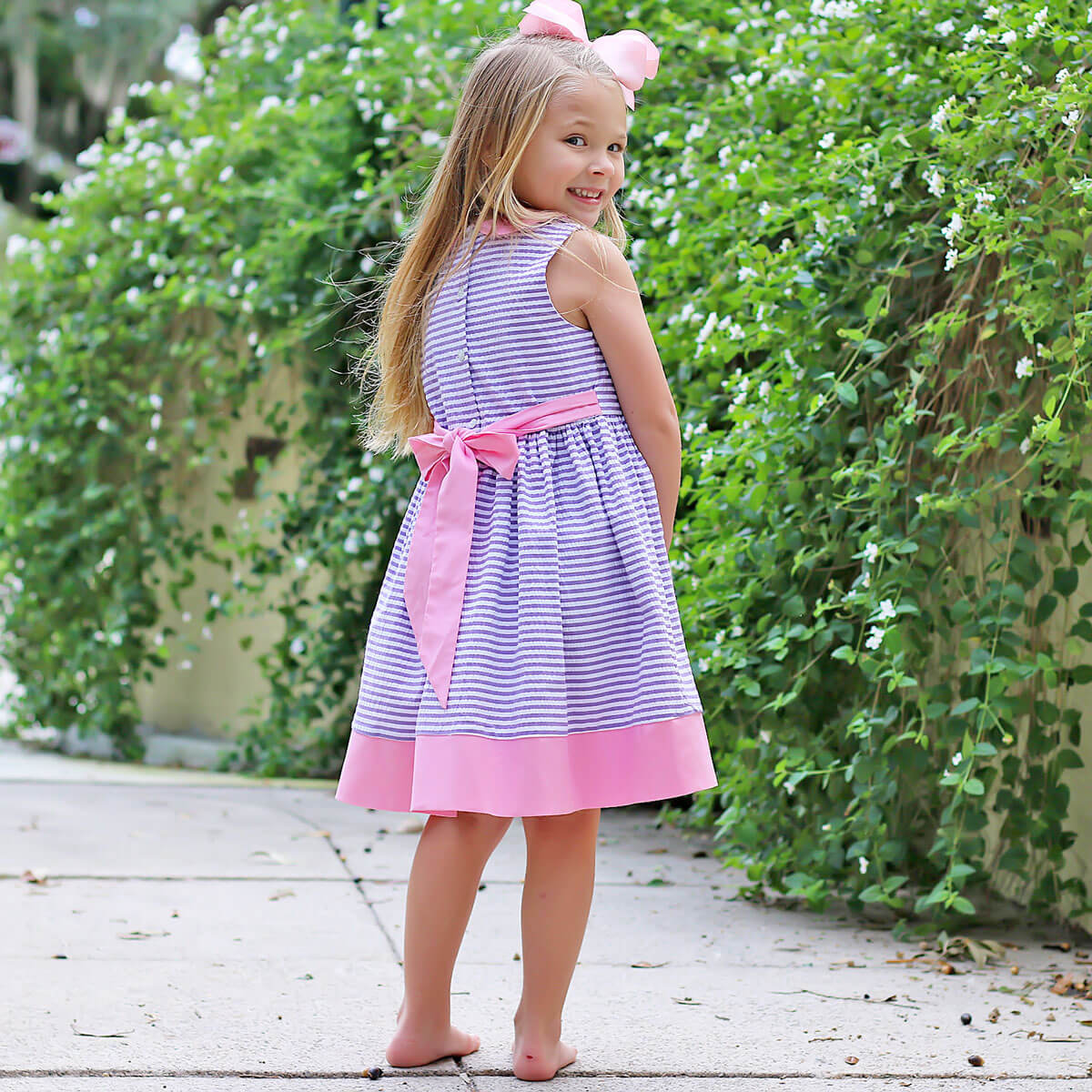 Purple Stripe Collared Tie-Back Dress - Image 6