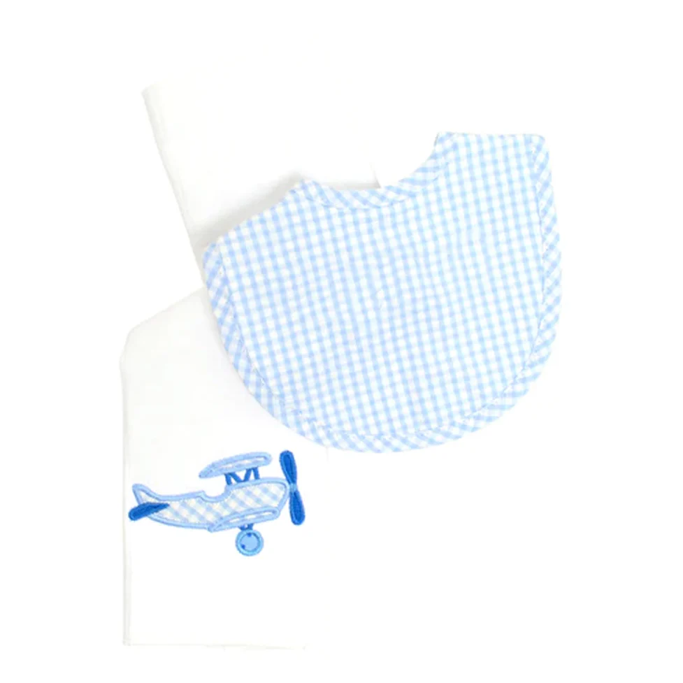 Blue Airplane Bib & Burp Box Set - Image 3