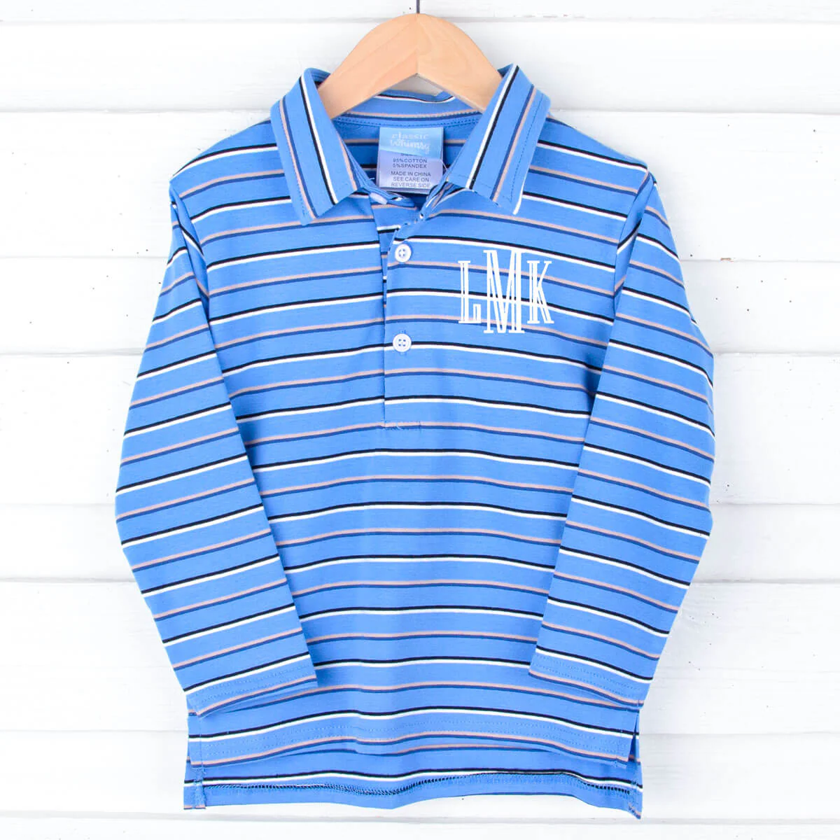 Navy & Blue Stripe Long Sleeve Polo - Image 2