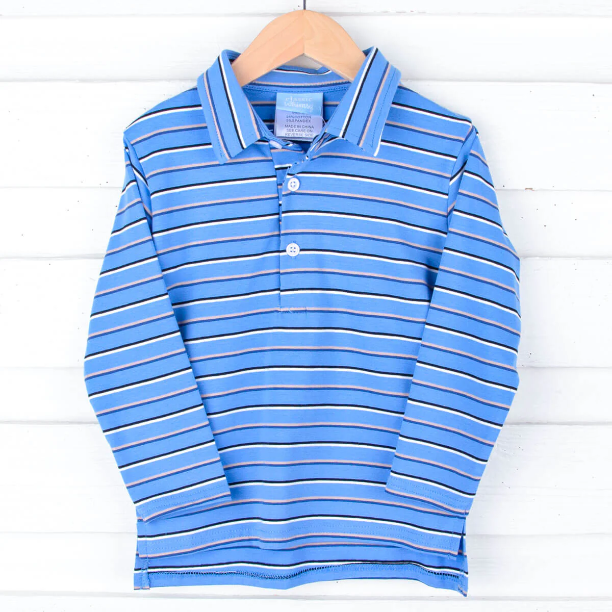 Navy & Blue Stripe Long Sleeve Polo - Image 4