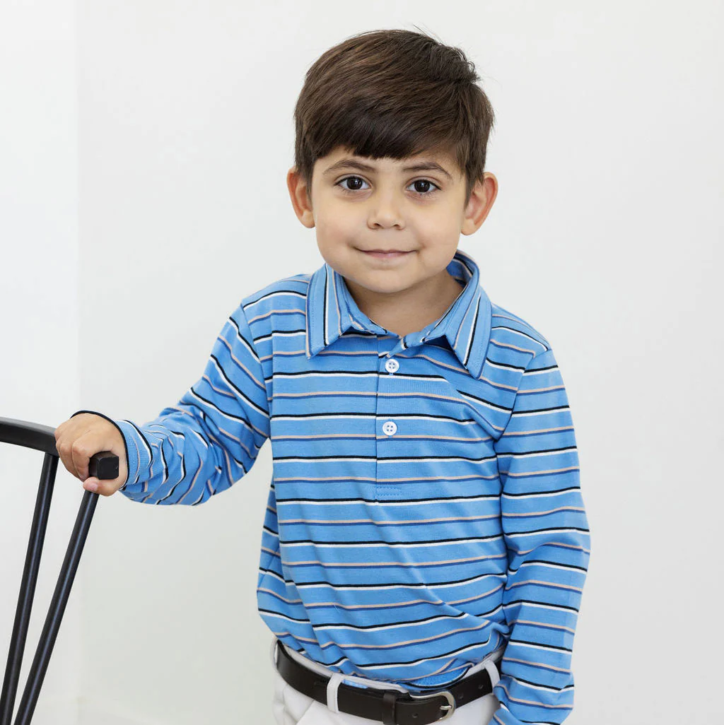 Navy & Blue Stripe Long Sleeve Polo - Image 5
