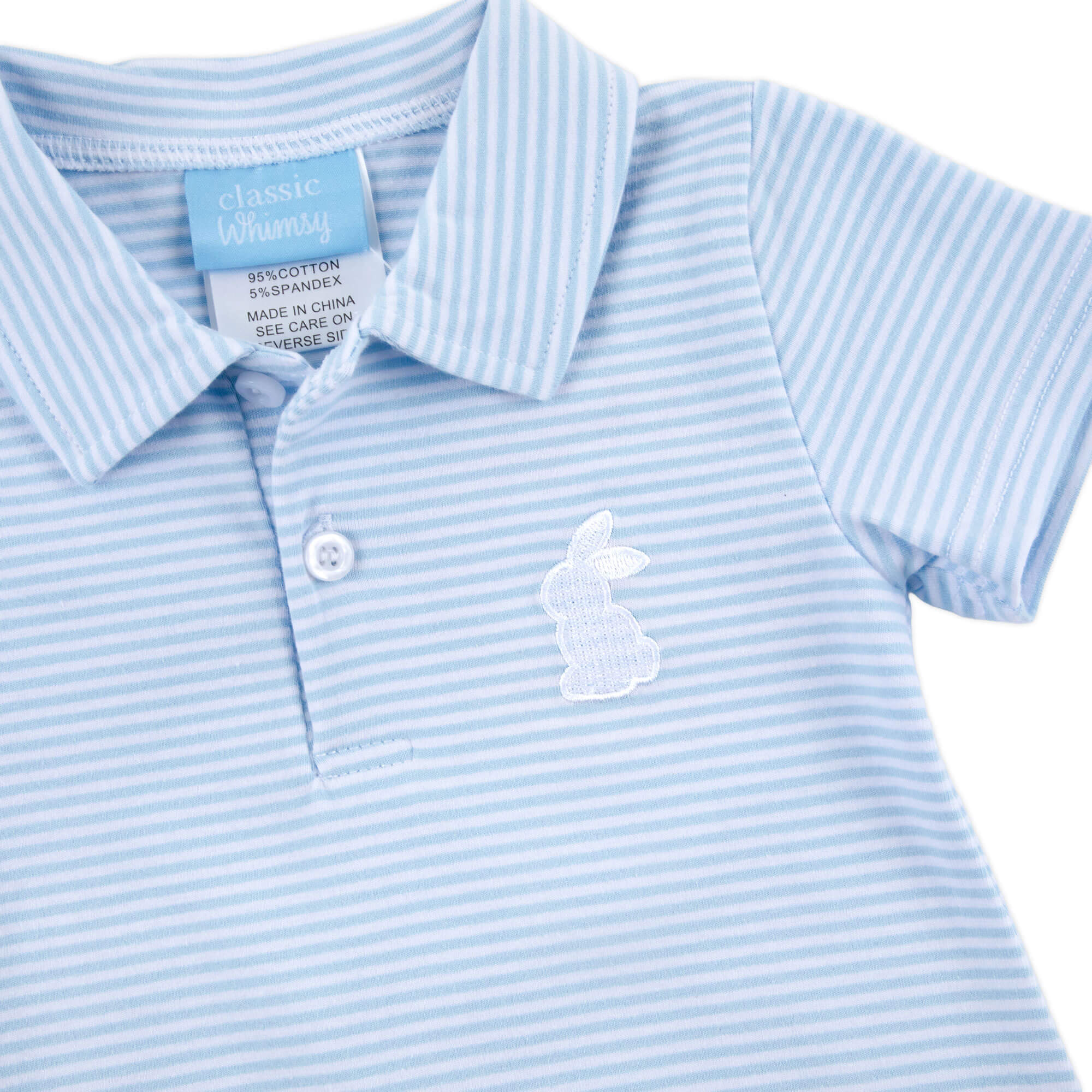 Bunny Light Blue Stripe Polo Romper - Image 3