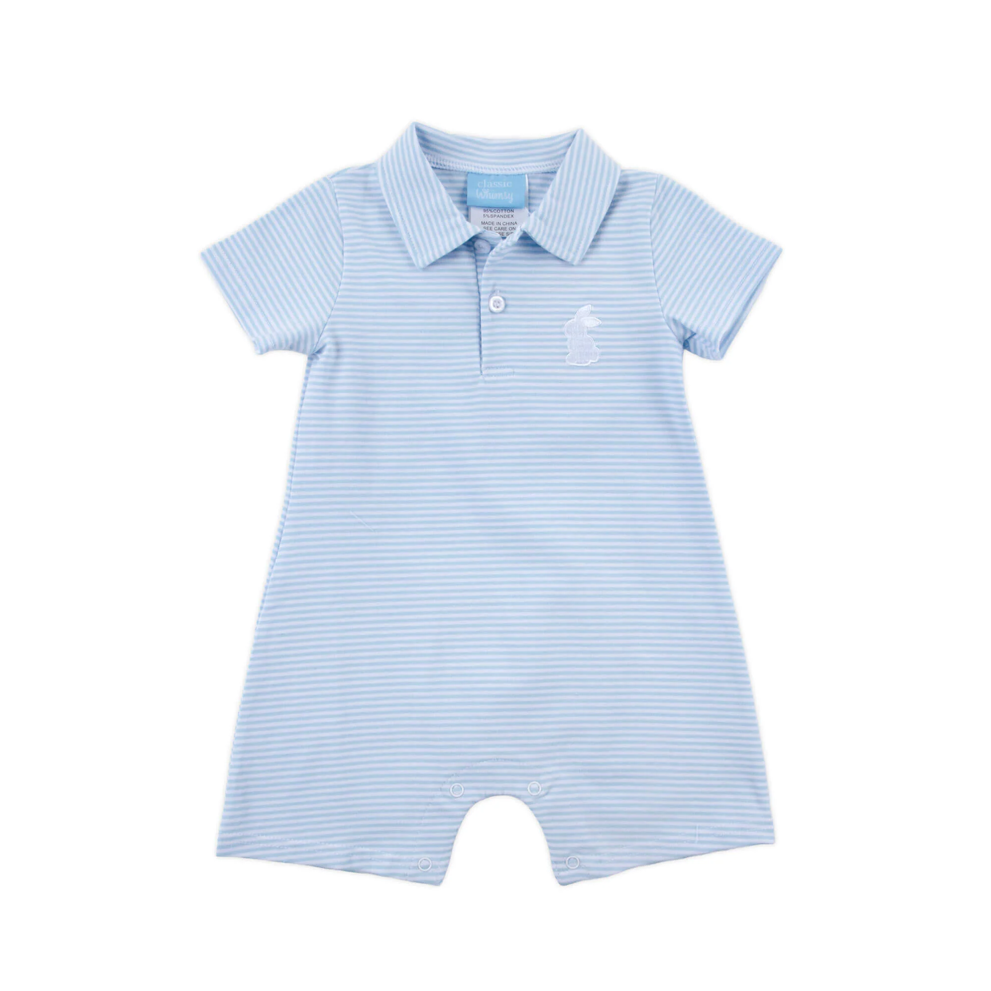Bunny Light Blue Stripe Polo Romper - Image 4