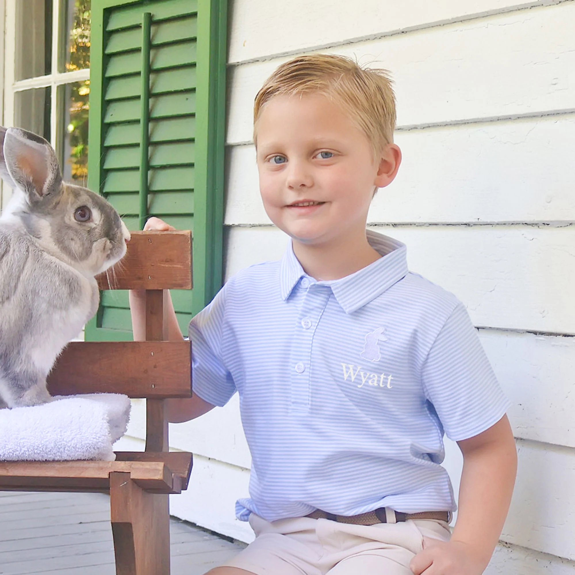 Bunny Light Blue Stripe Short Sleeve Polo - Image 2