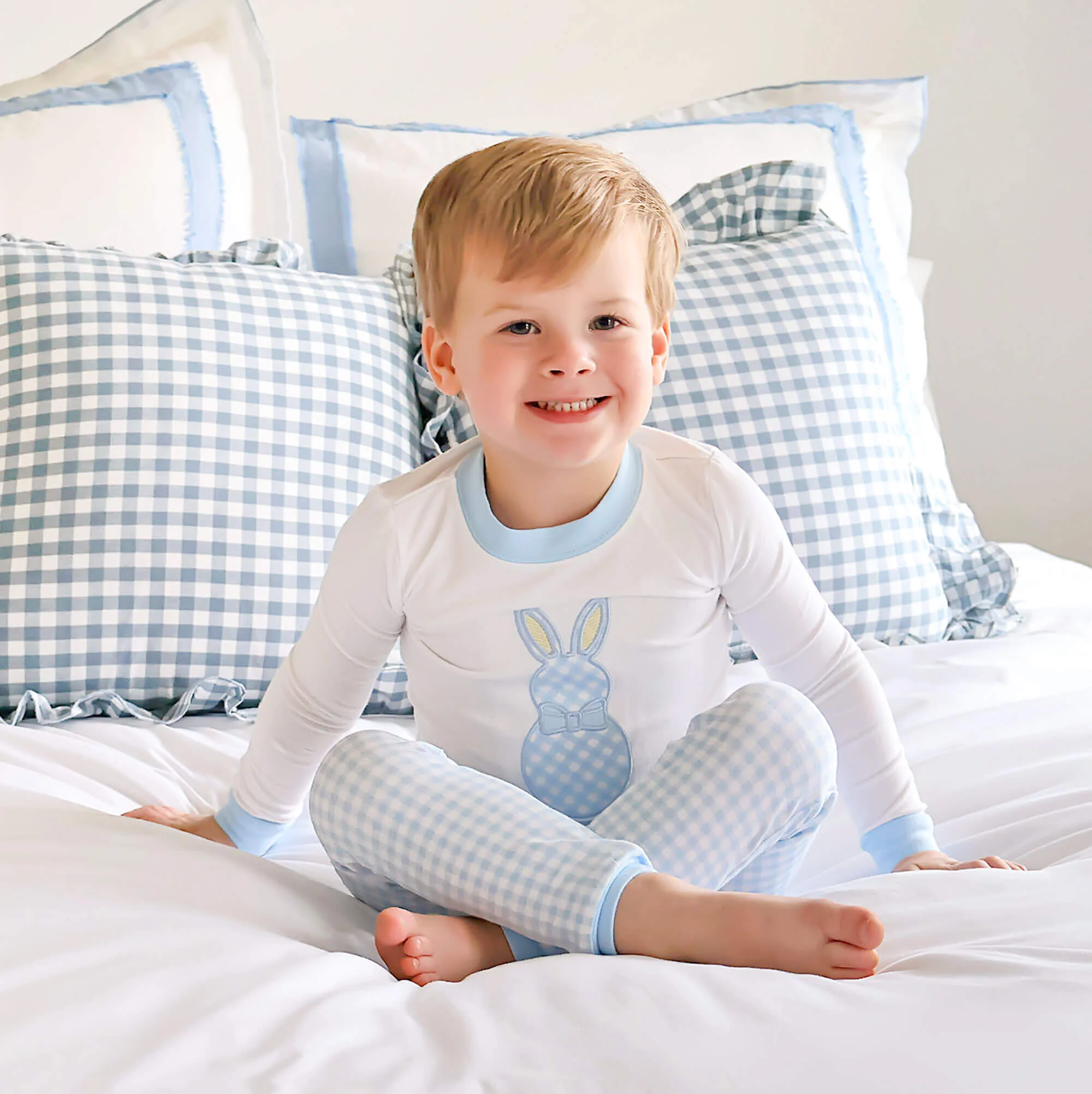 Blue Gingham Bunny Pajamas - Image 3