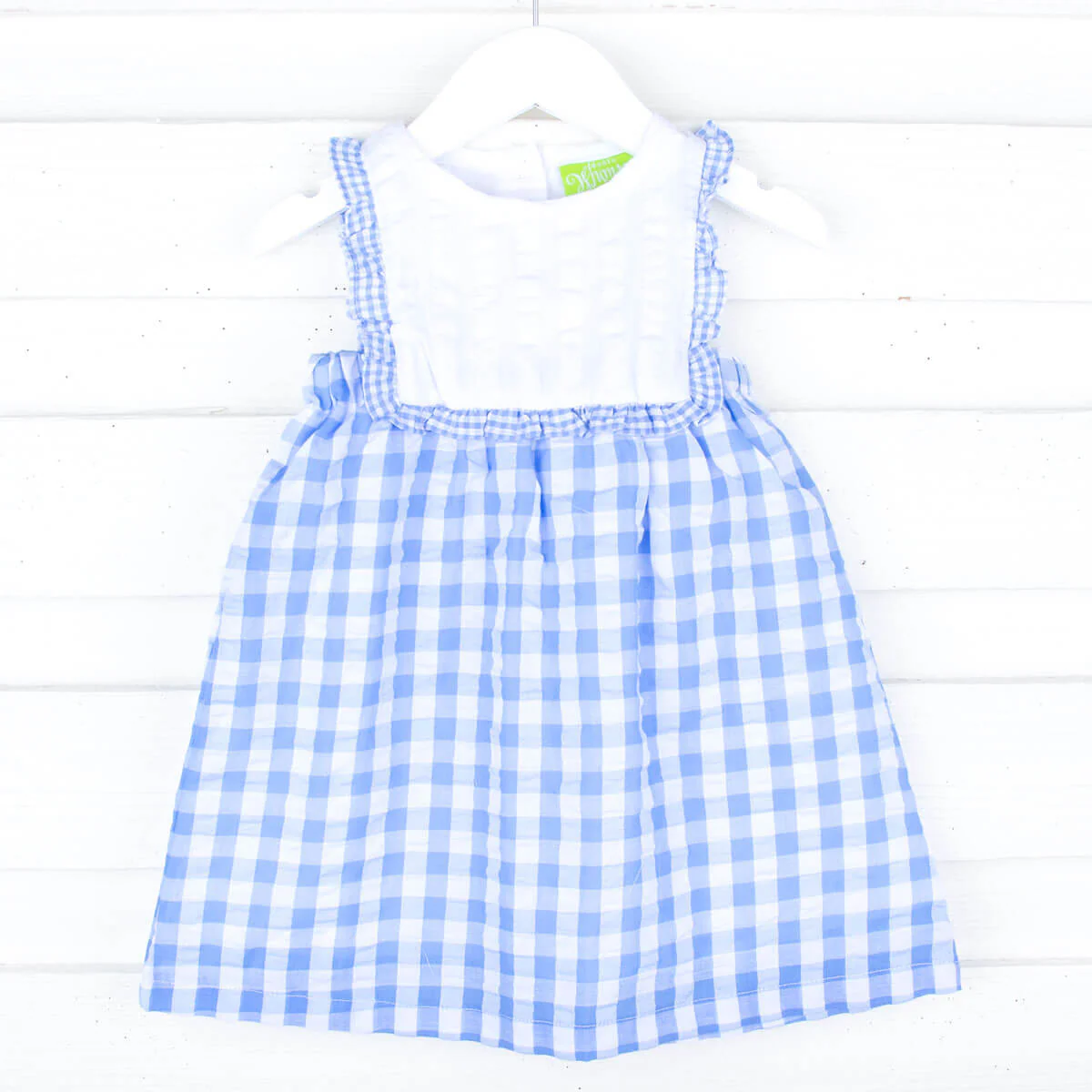 Blue Check Ruffle Bib Dress - Image 2