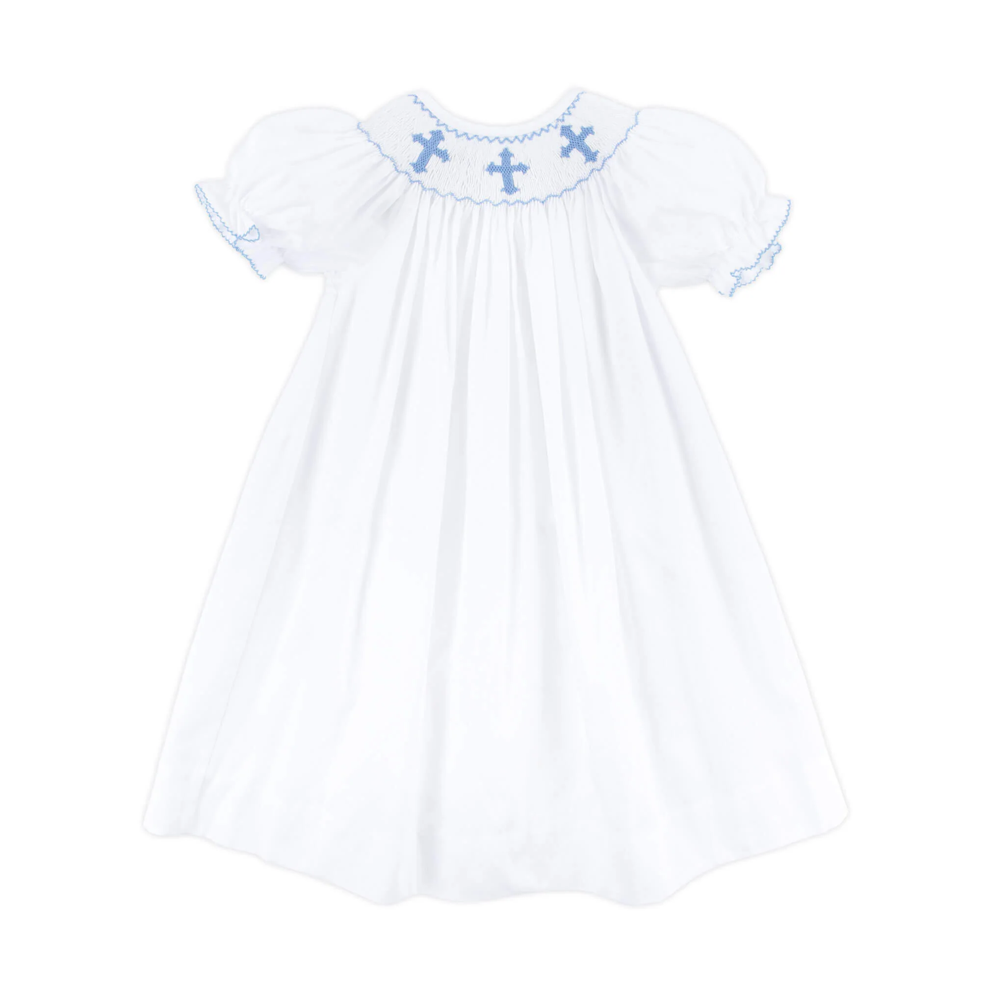 Blue Cross Smocked White Pique Dress - Image 2