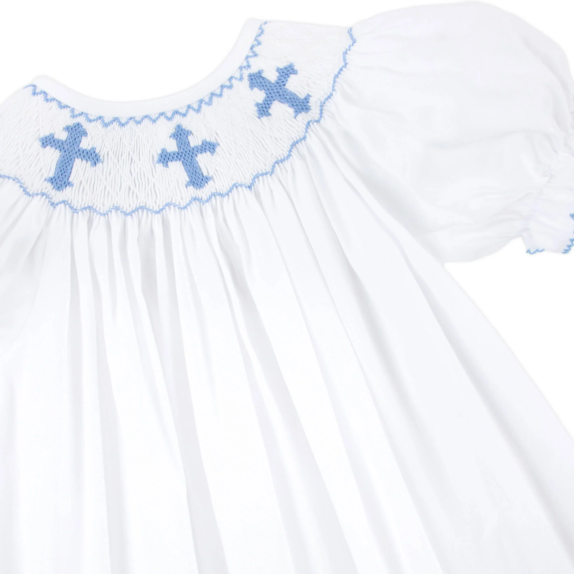 Blue Cross Smocked White Pique Dress - Image 4